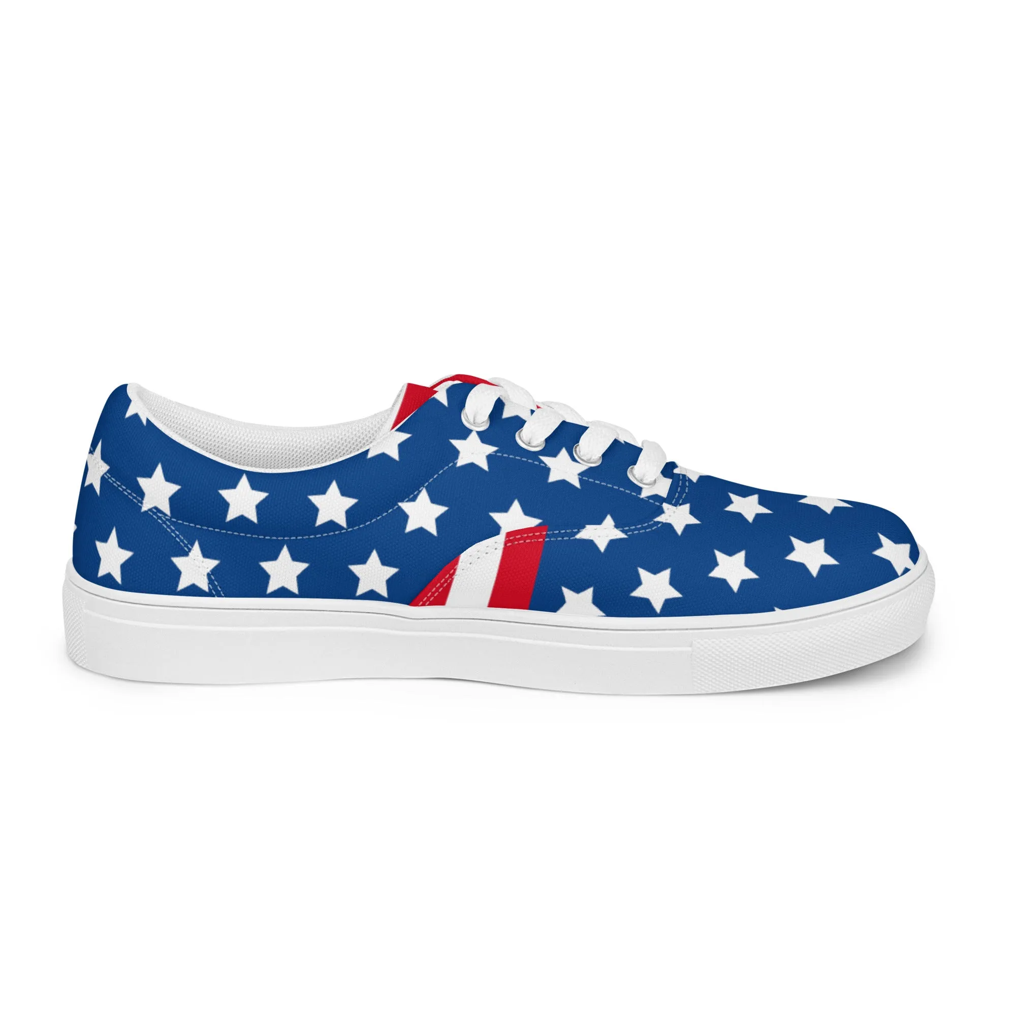 American Flag Men's Low Tops, US Flag July Forth Best Designer Men’s Lace-up Canvas Shoes (US Size: 5-13)