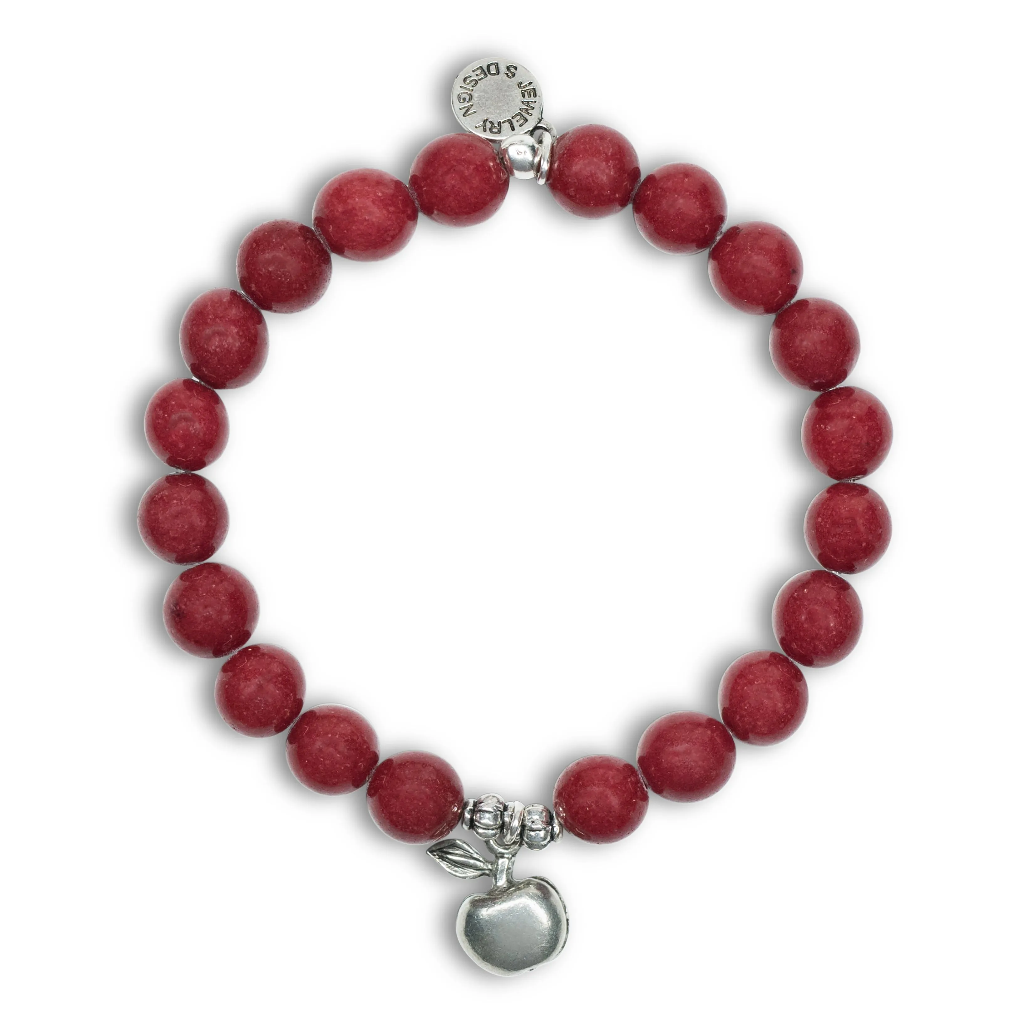 Apple | Stone Beaded Charm Bracelet | Bordeaux Jade - Protection