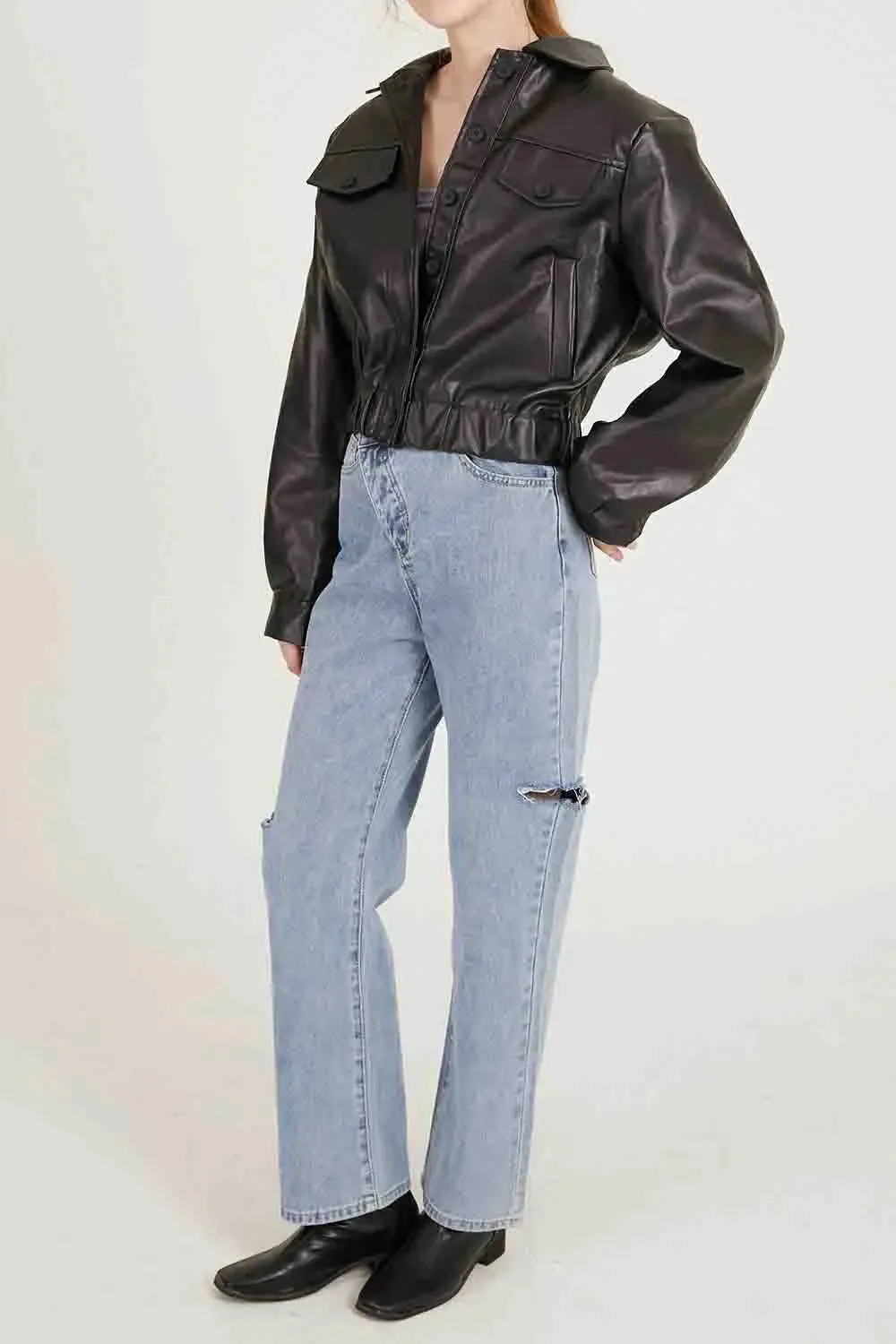 Ariana Wrap Front Fly Wide Leg Jeans