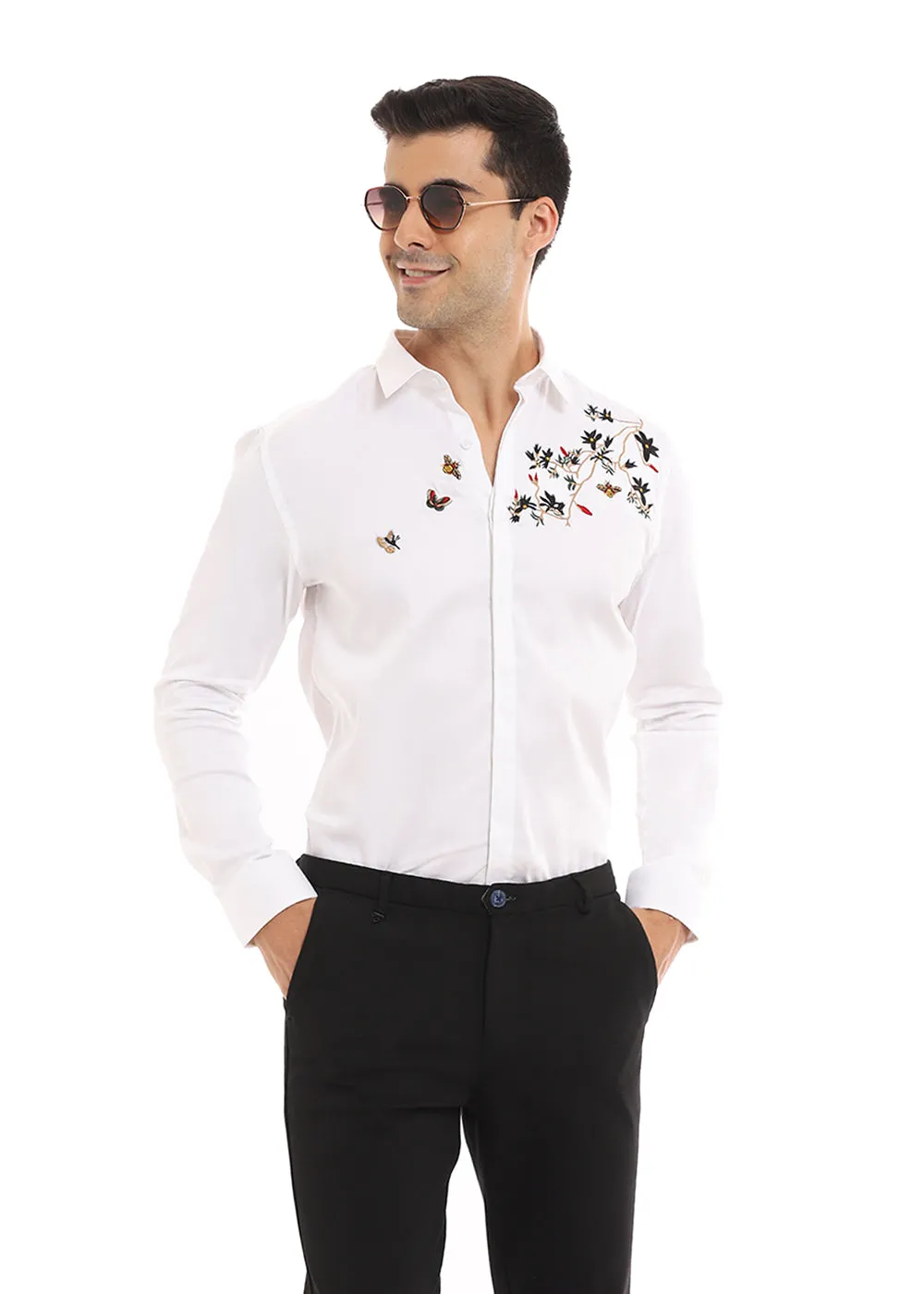 Beeclub Needle Work White Shirt