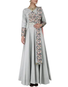 Buy Grey & Pink Anarkali  - Rent