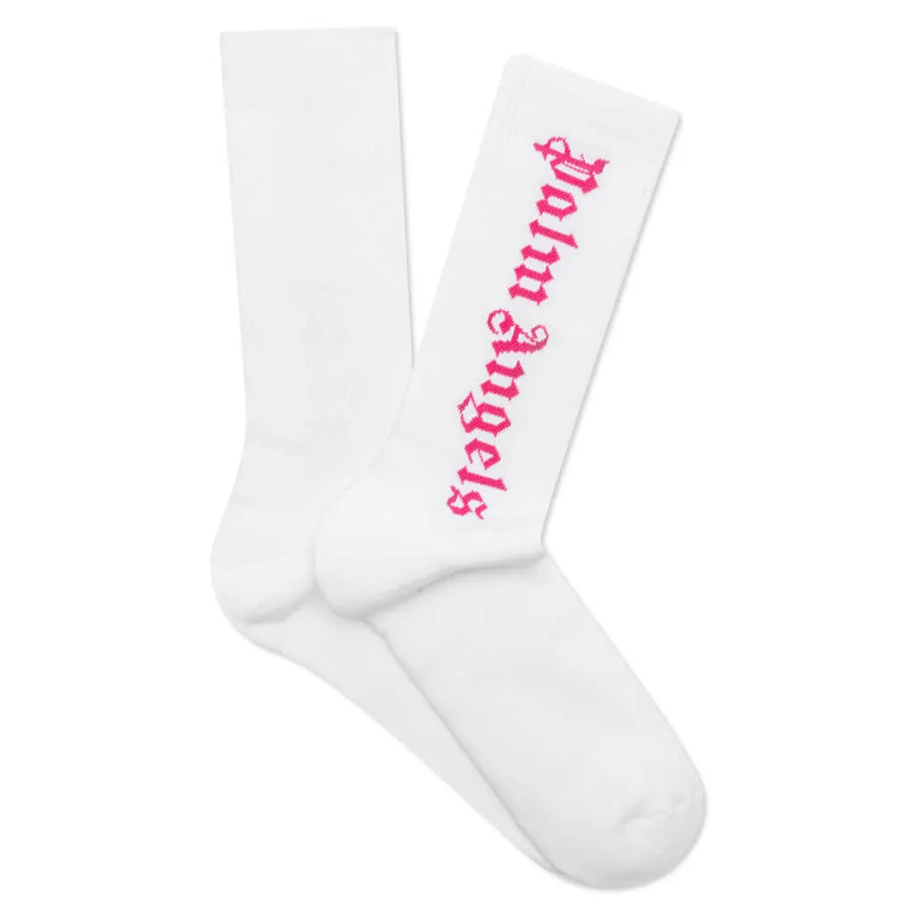 Classic Logo Socks - White/Fuchsia