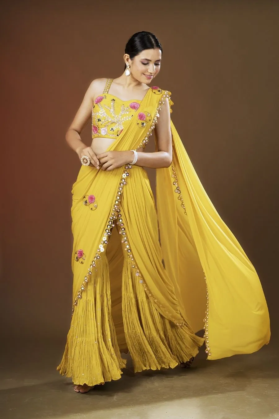 Corn Yellow Blouse And Sharara Attached Dupatta Set