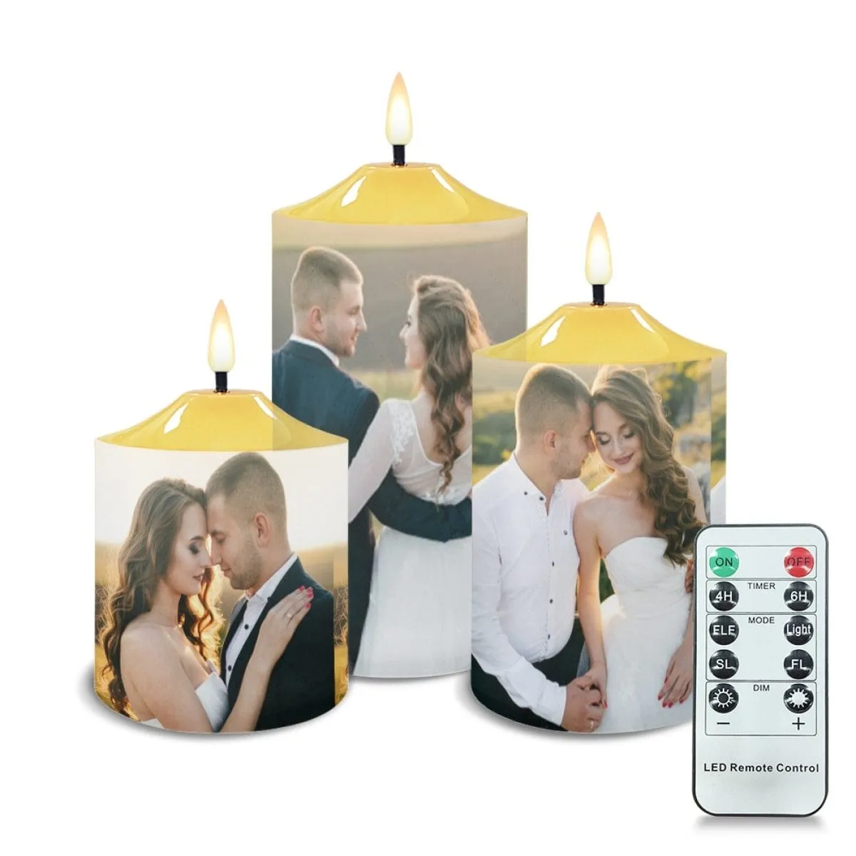 Custom Photo Bullet Led Candles Set of 3 Pack Flameless Candles with Remote Timer