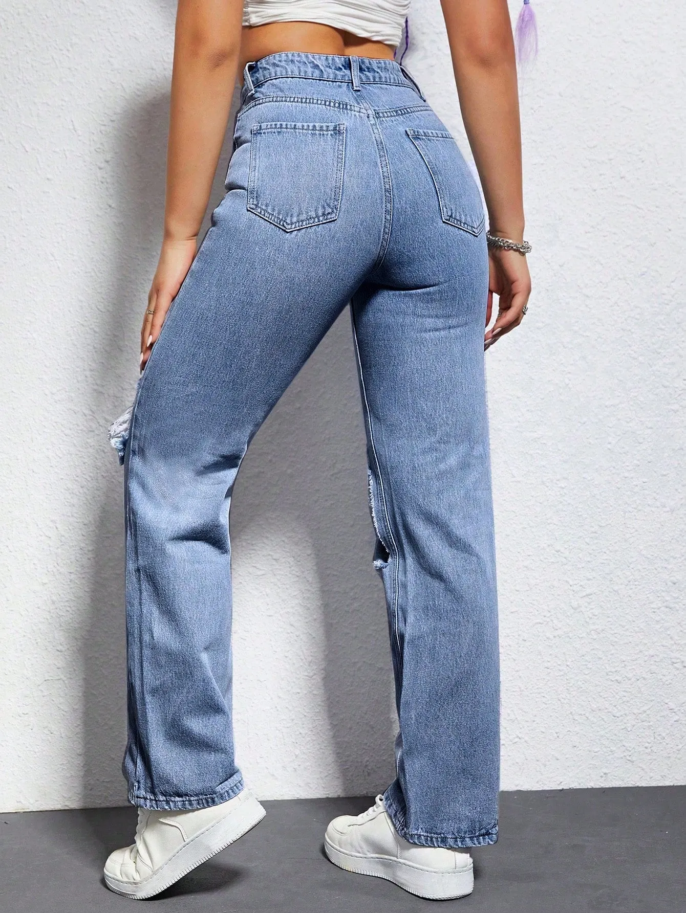 Cutout Straight Leg Jeans