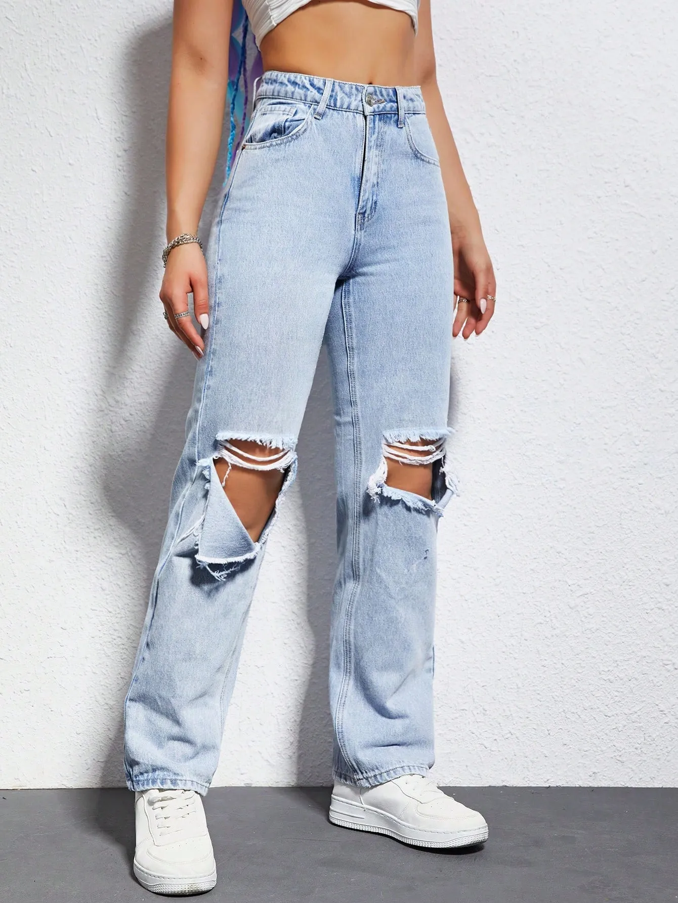 Cutout Straight Leg Jeans