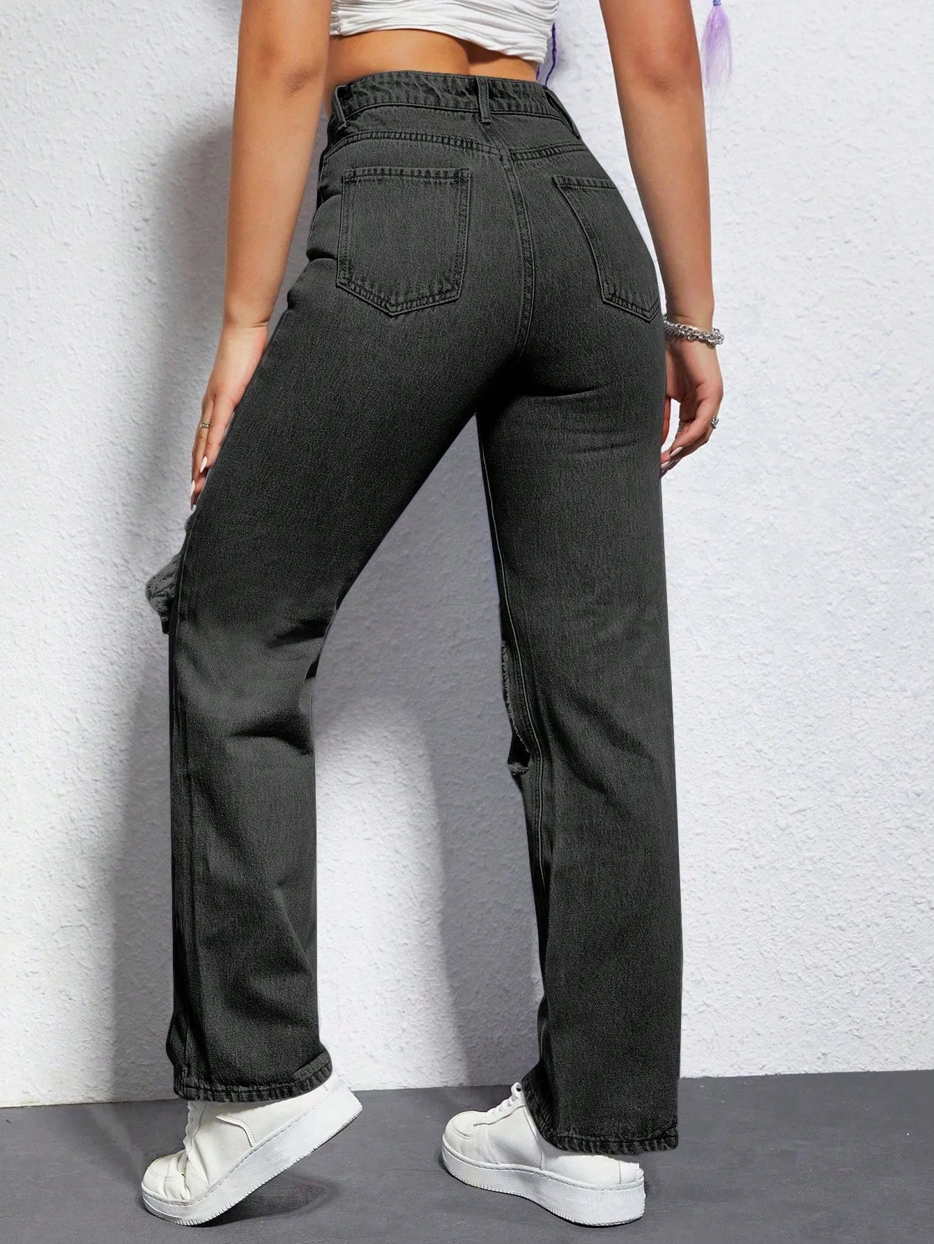 Cutout Straight Leg Jeans