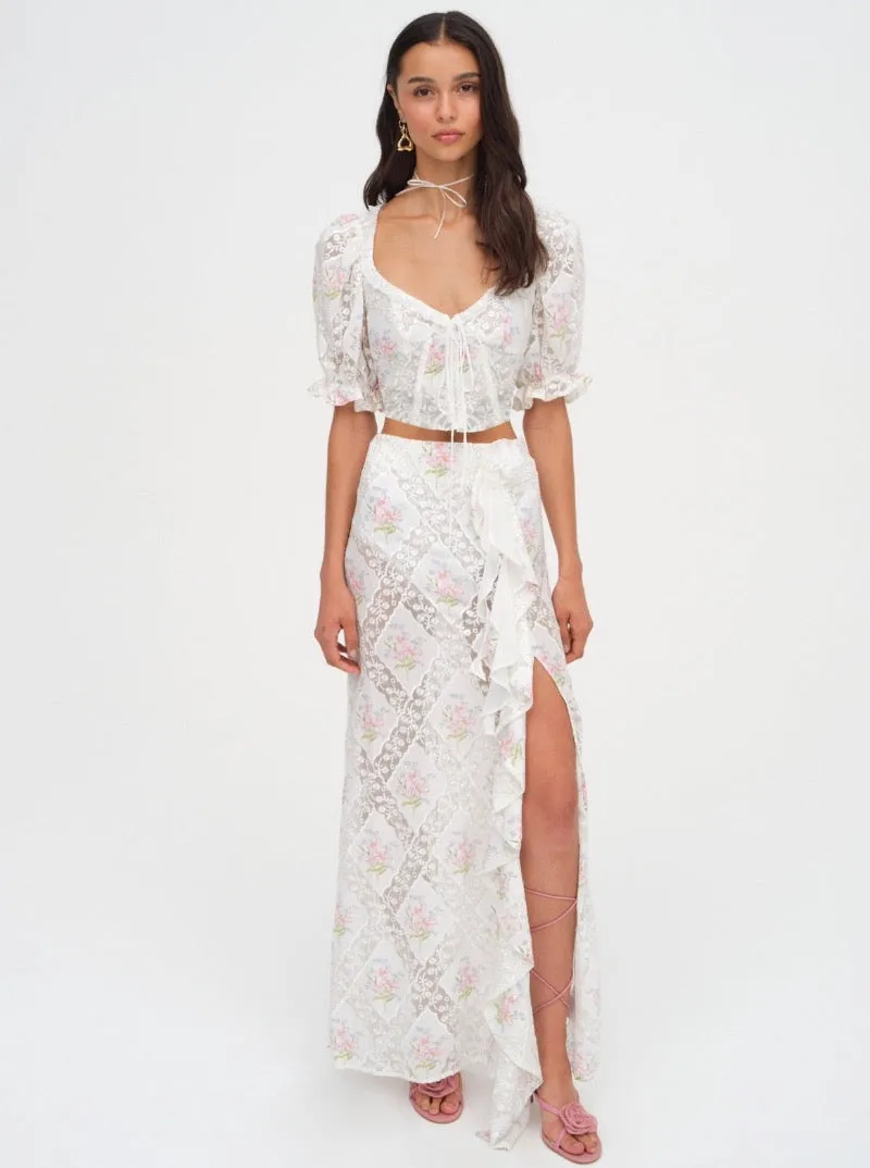 Dakota Floral Maxi Skirt in White