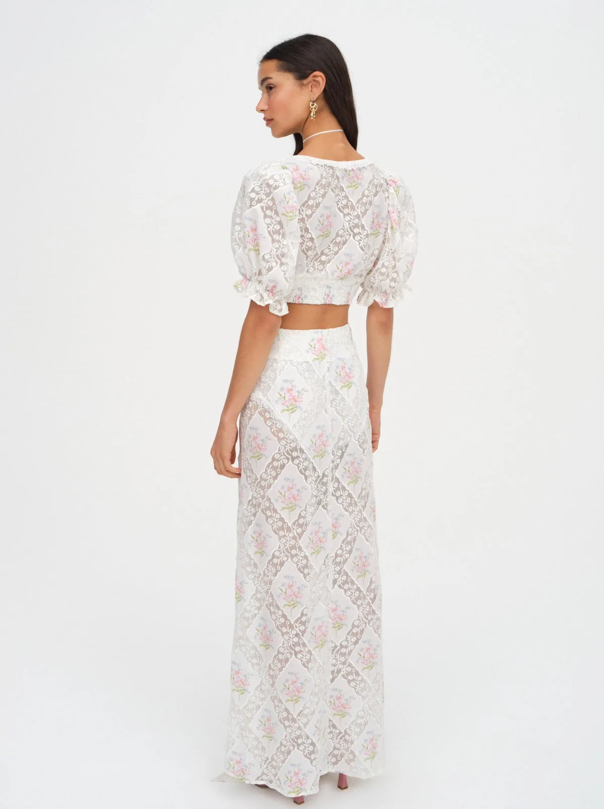 Dakota Floral Maxi Skirt in White