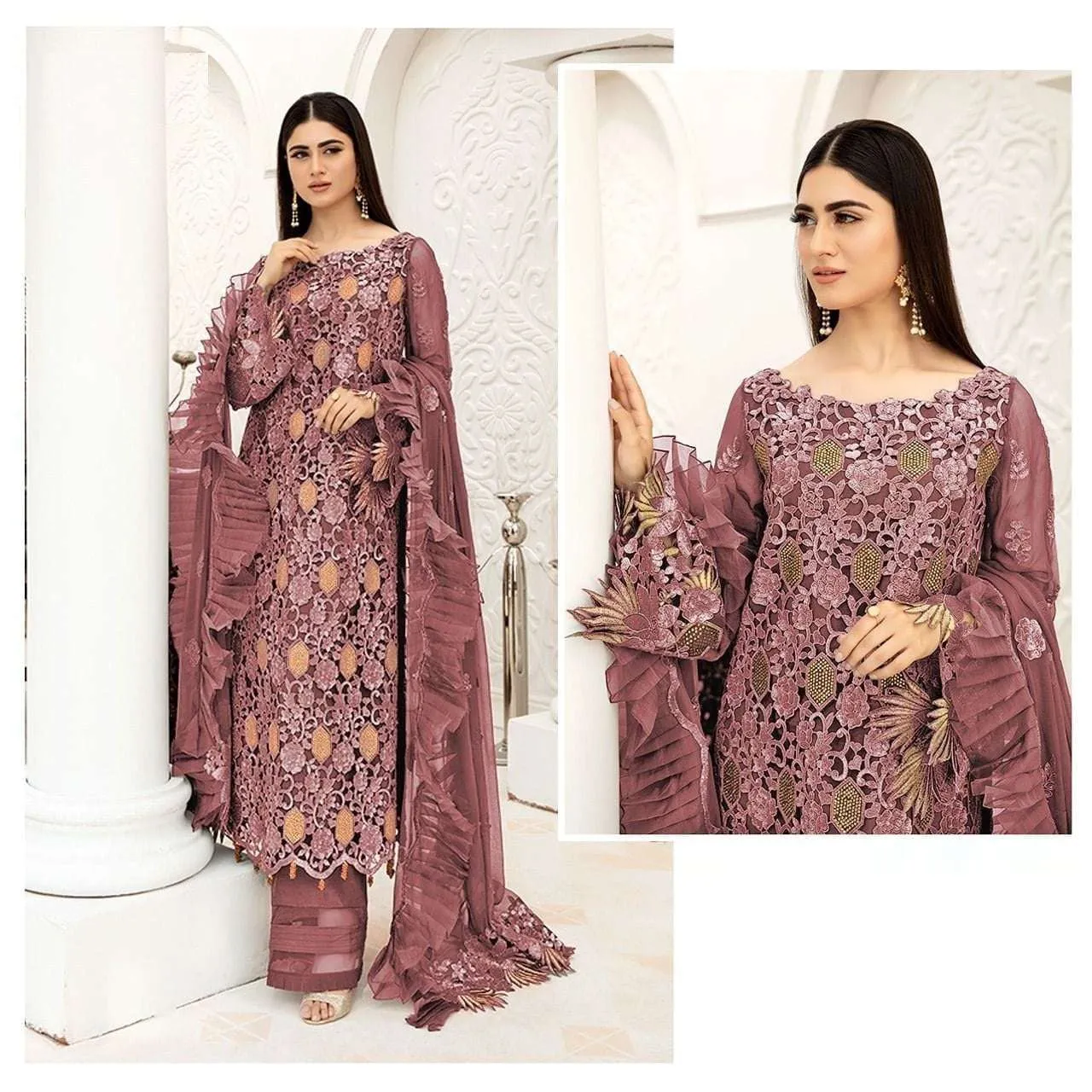 Dark Coco Shining Embroidered Pakistani Suit