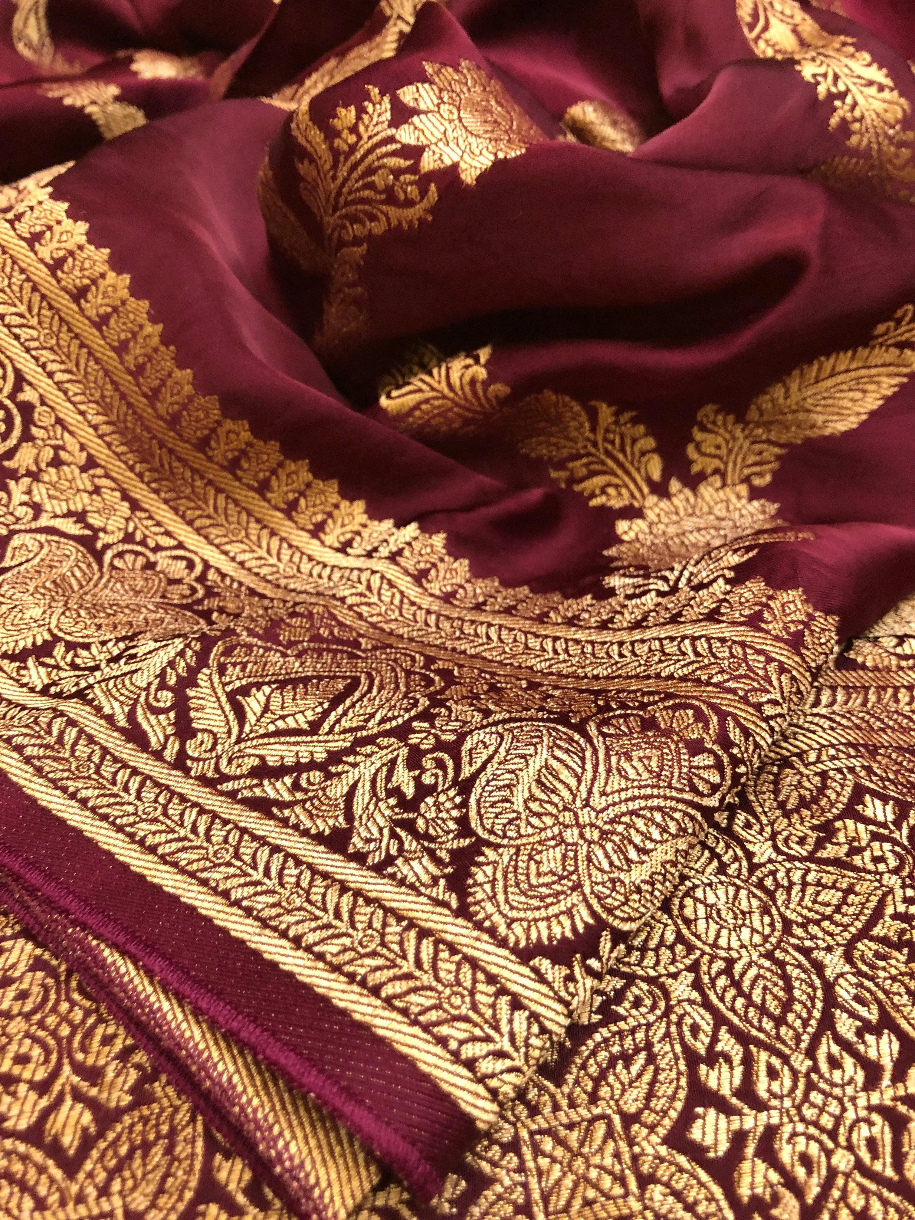 Dark Wine Color Satin Banarasi Saree