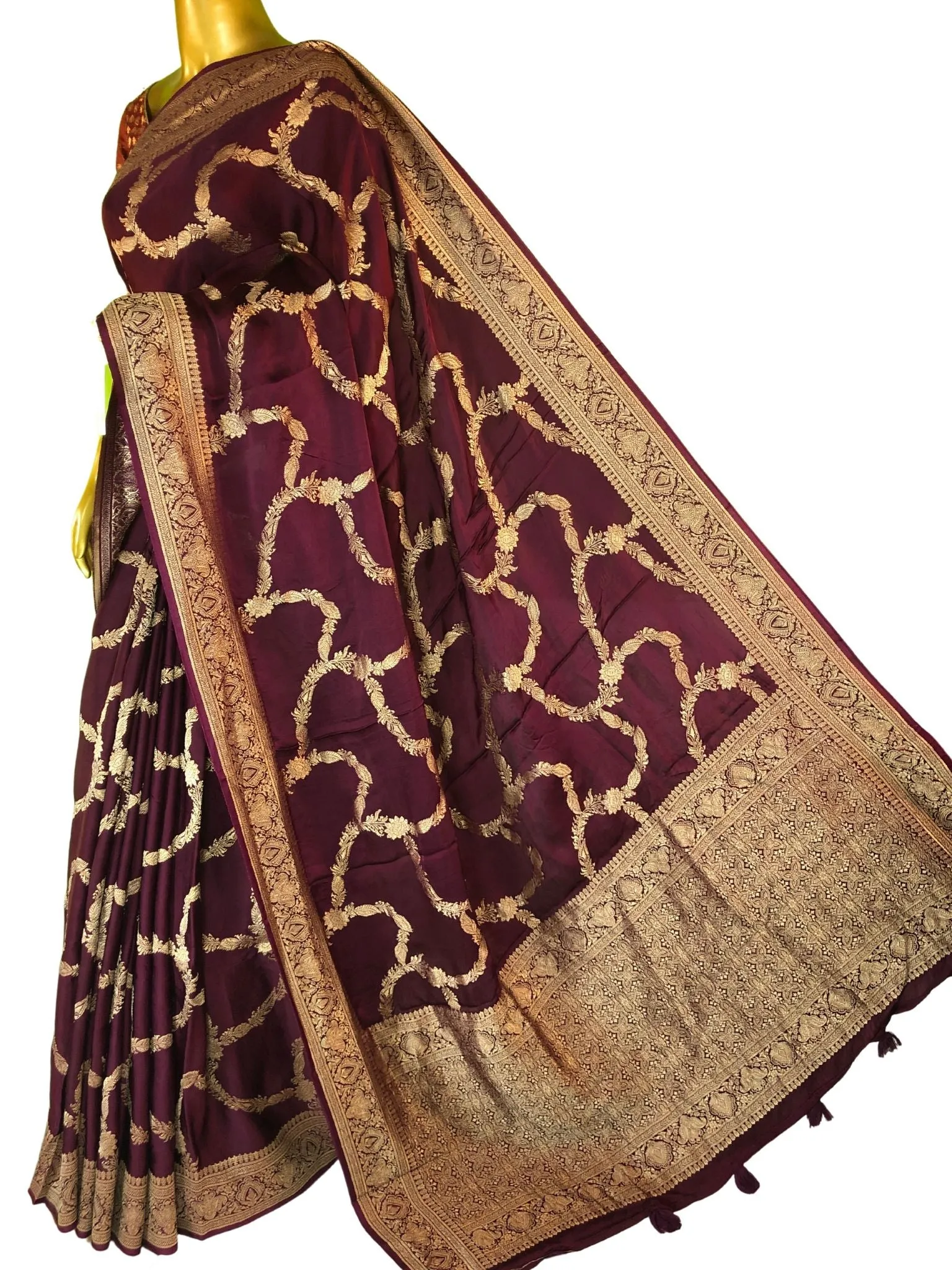 Dark Wine Color Satin Banarasi Saree