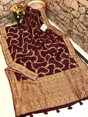 Dark Wine Color Satin Banarasi Saree