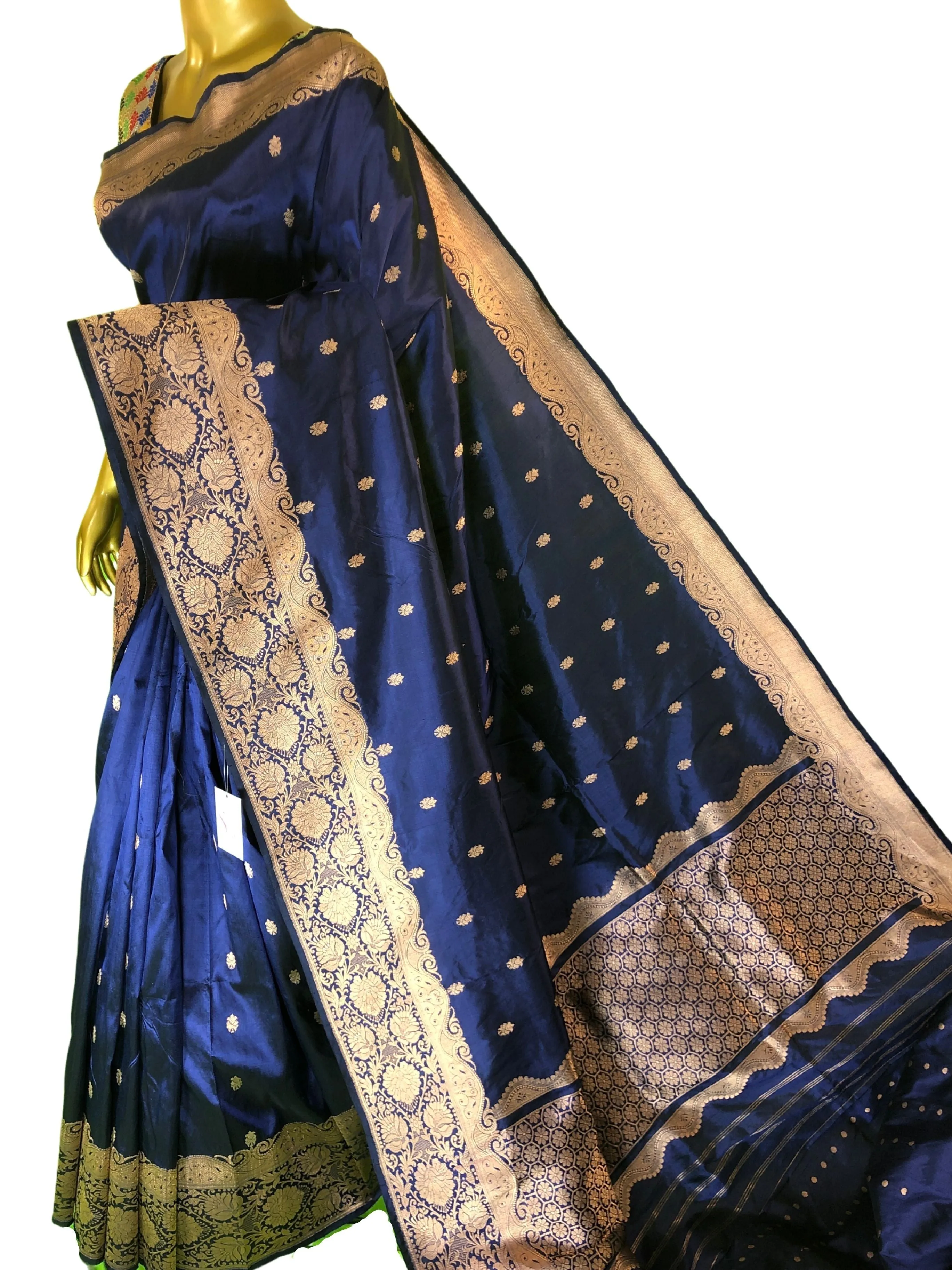 Deep Navy Blue Color Katan Banarasi Saree