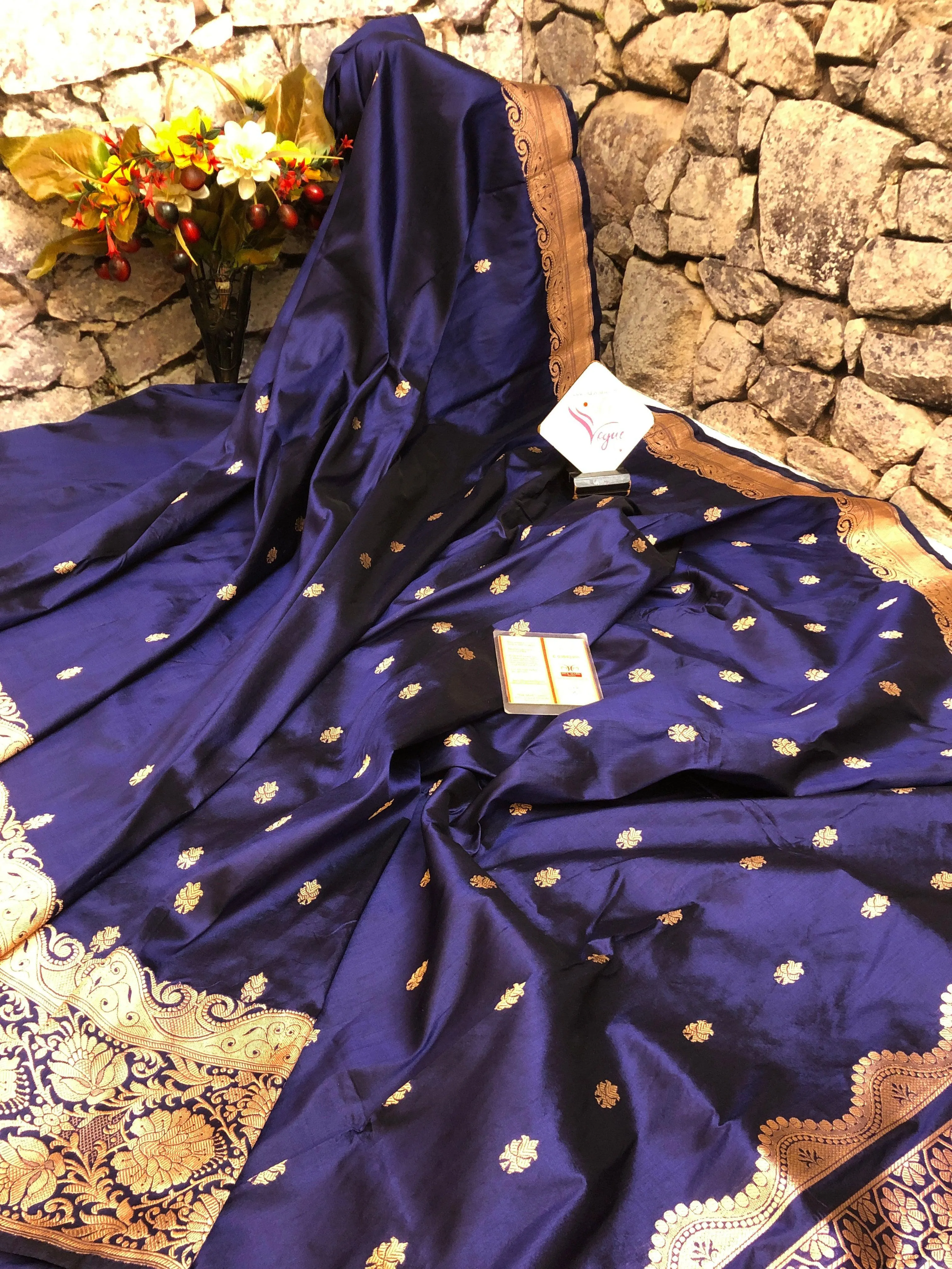 Deep Navy Blue Color Katan Banarasi Saree