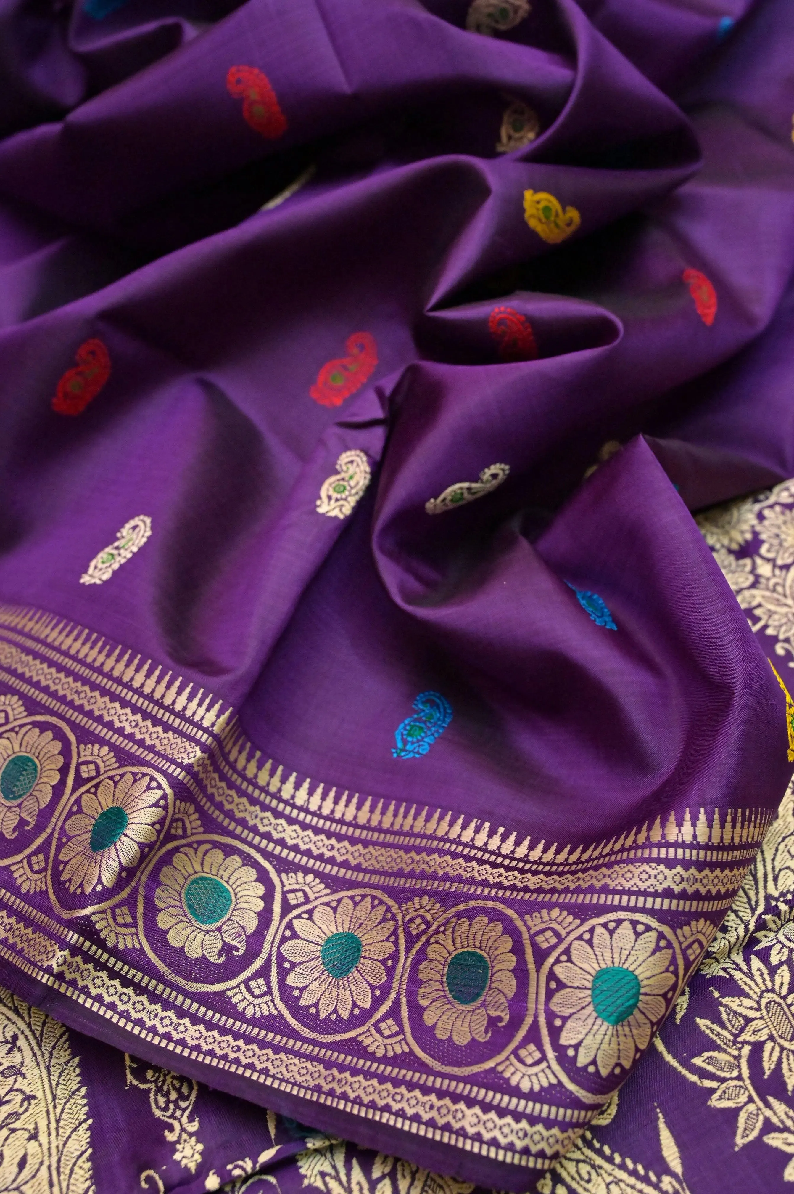 Deep Violet Color Revival Baluchari Silk Saree with Meenakari Butiwork & Pallu