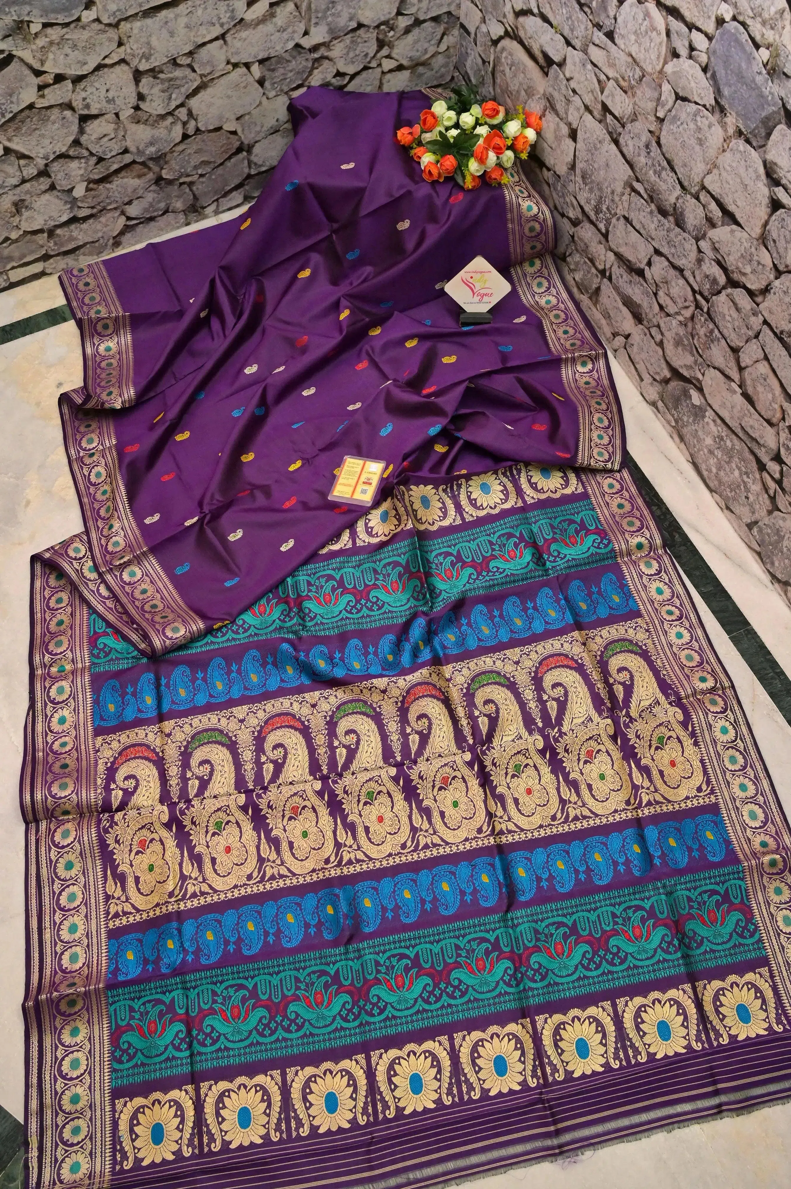 Deep Violet Color Revival Baluchari Silk Saree with Meenakari Butiwork & Pallu