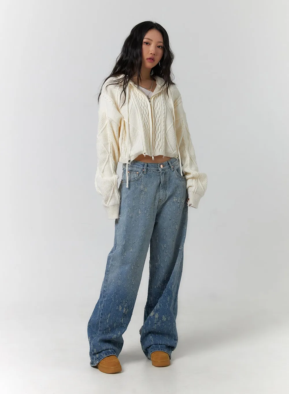 Distressed Wide Leg Denim CF401