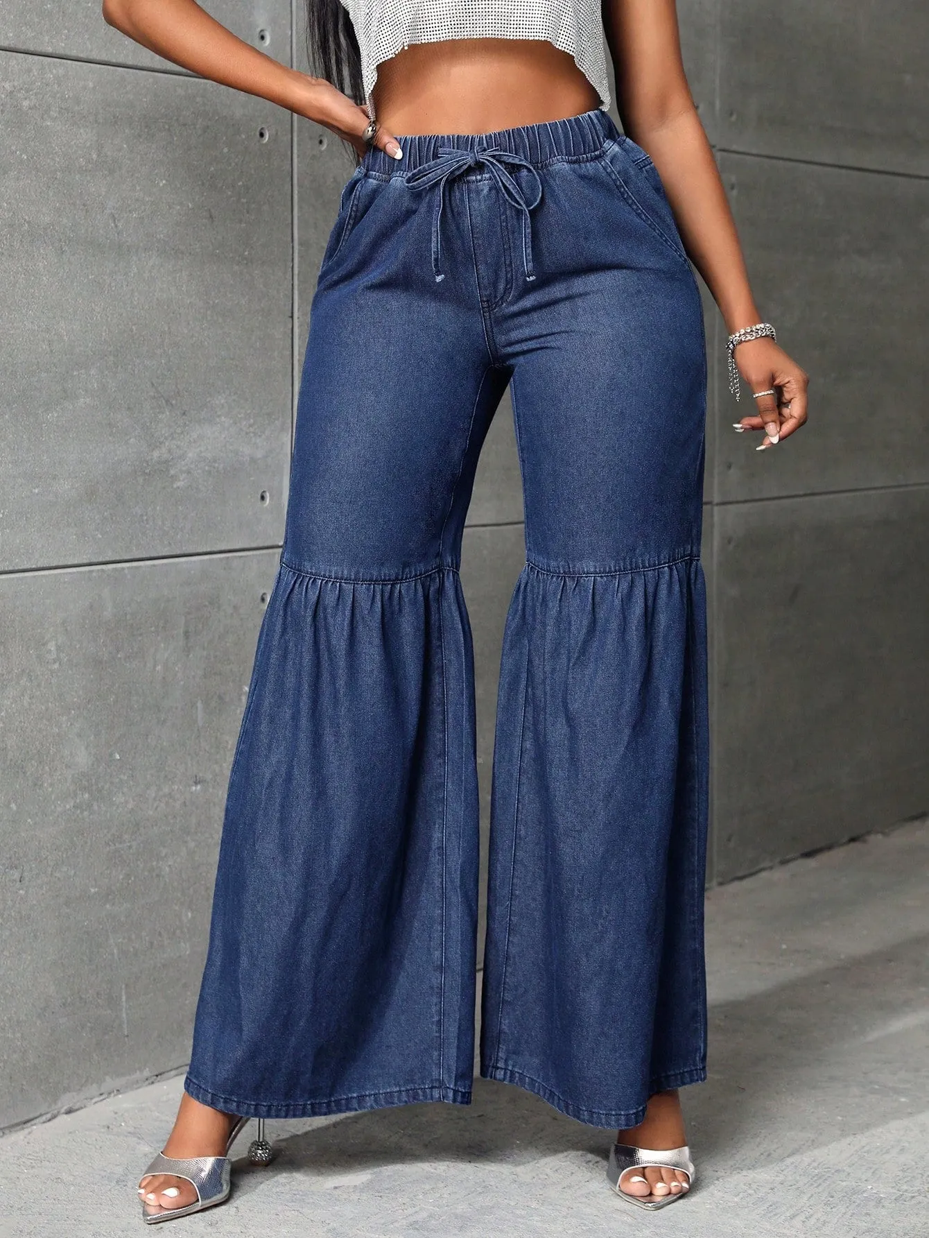 Drawstring Waist Wide Leg Jeans