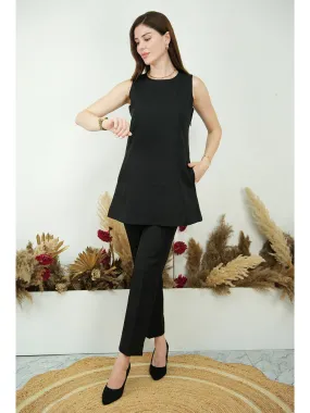 Exude Resplendent Thigh Length Tunic with Trouser (Black)