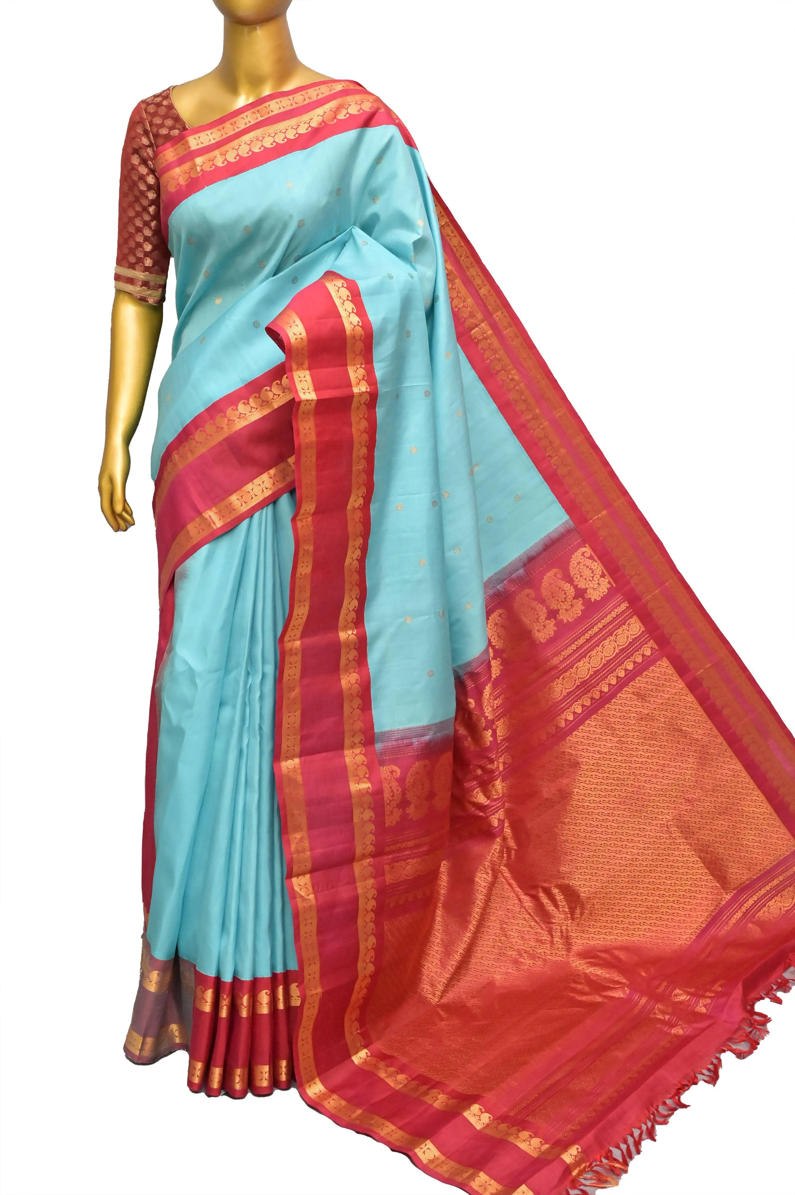 Firozi Blue Color Pure Gadwal Silk Saree with Butta Work