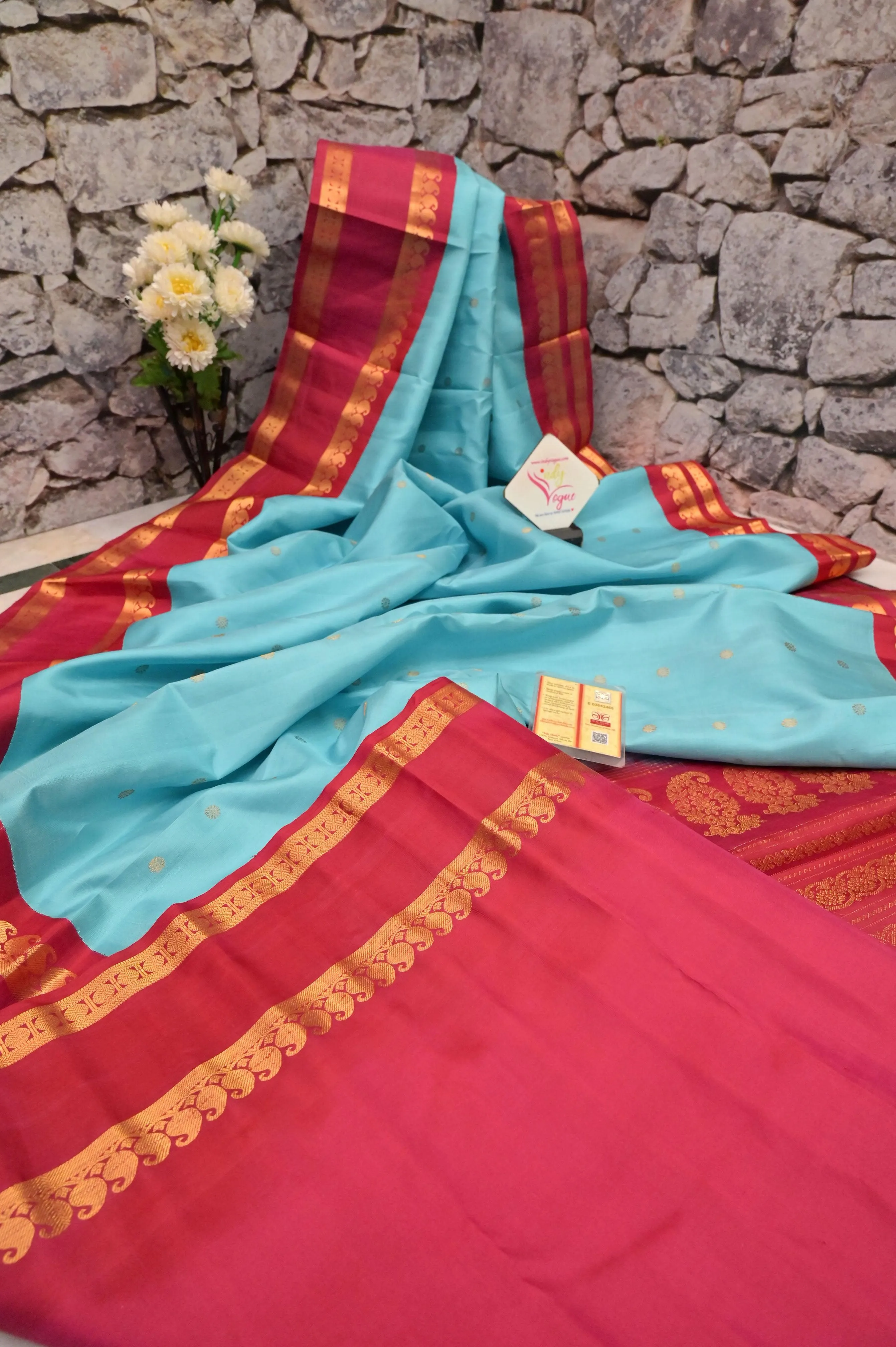 Firozi Blue Color Pure Gadwal Silk Saree with Butta Work