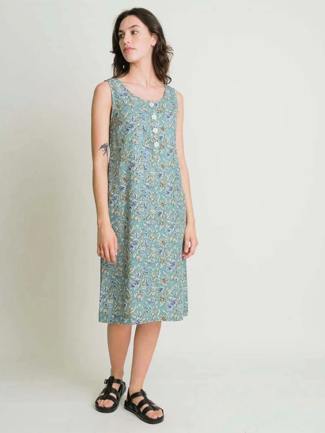 Flori Textured Cotton Sun Dress | Block Print