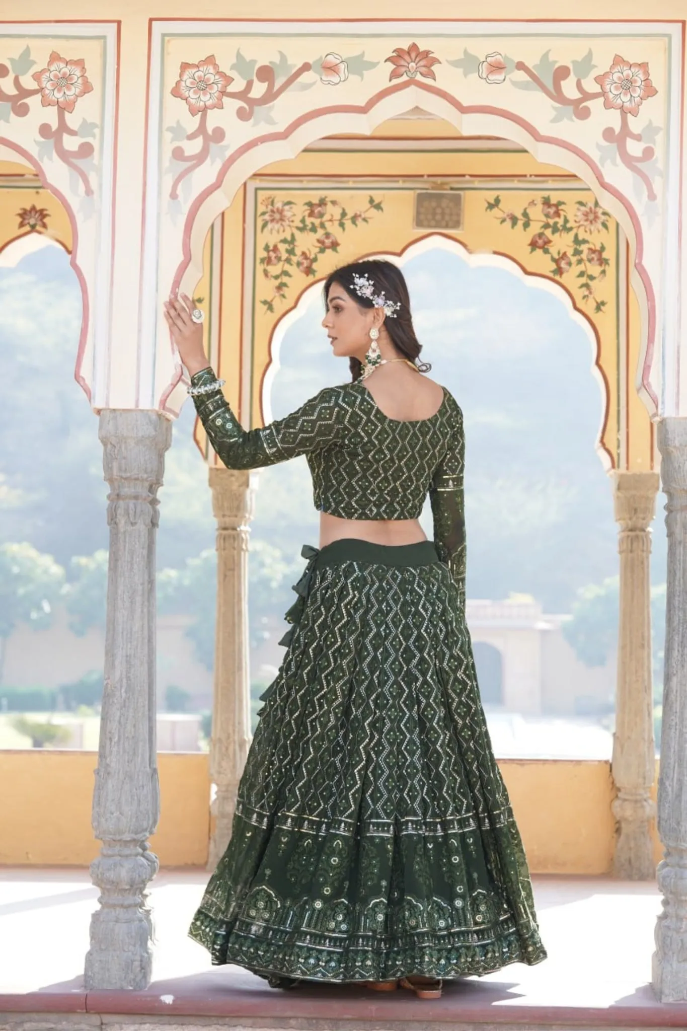 Glamour Faux Georgette Lehenga Choli With Sequins & Thread Embroidery