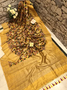 Golden Yellow and Multicolor Tussar Banarasi with Kalamkari Work