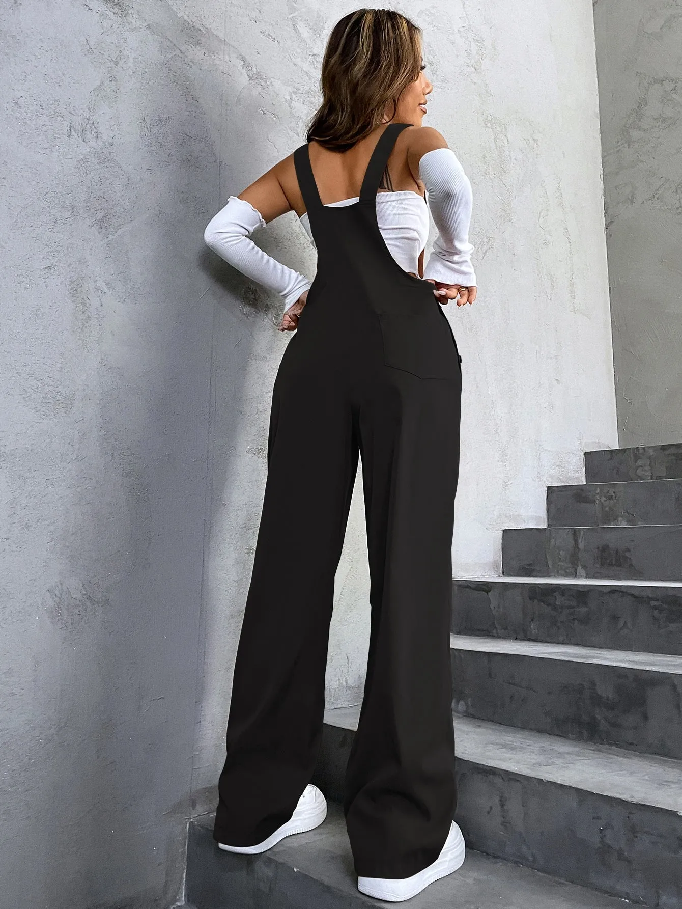 High Waist Pocket Overalls Jumpsuit