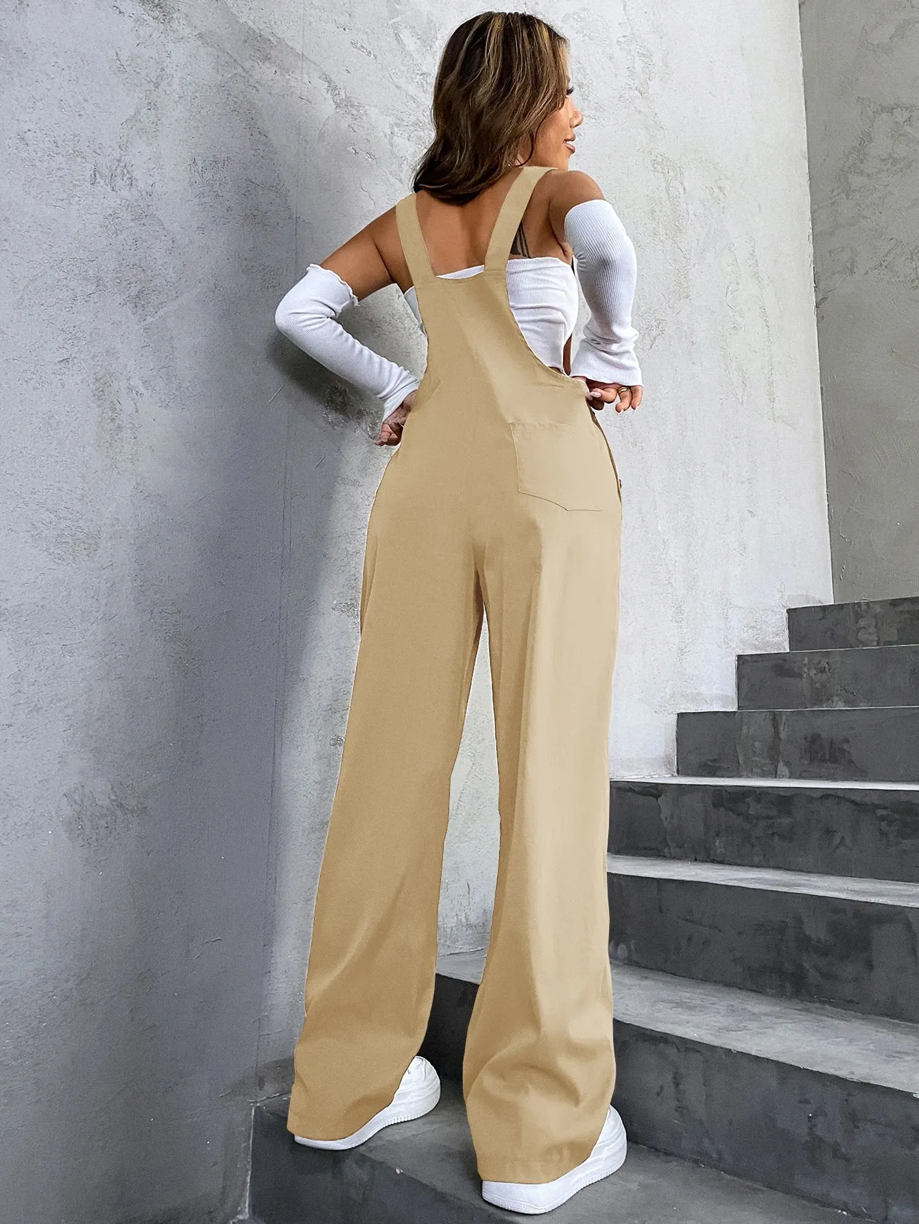 High Waist Pocket Overalls Jumpsuit