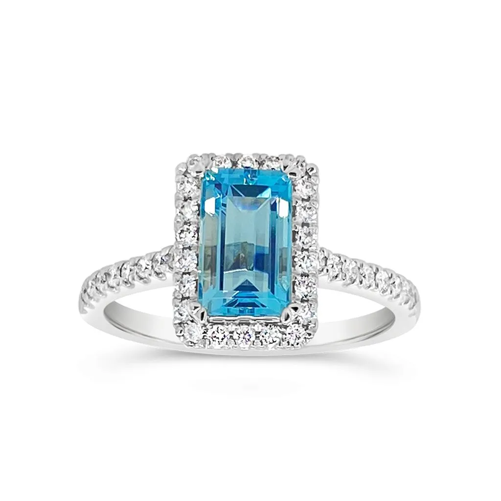 Irisa by Martin Binder Aquamarine & Diamond Halo Ring