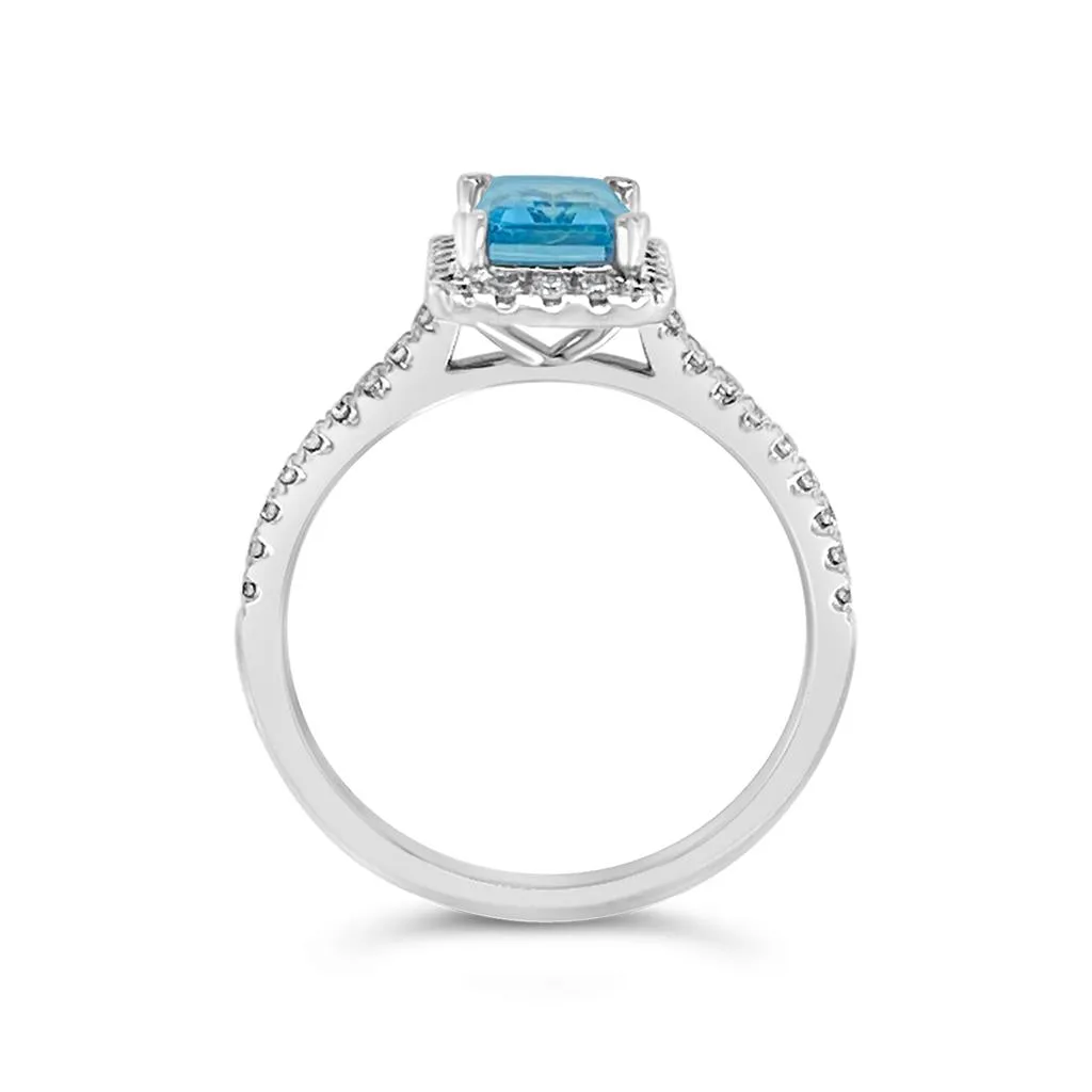 Irisa by Martin Binder Aquamarine & Diamond Halo Ring