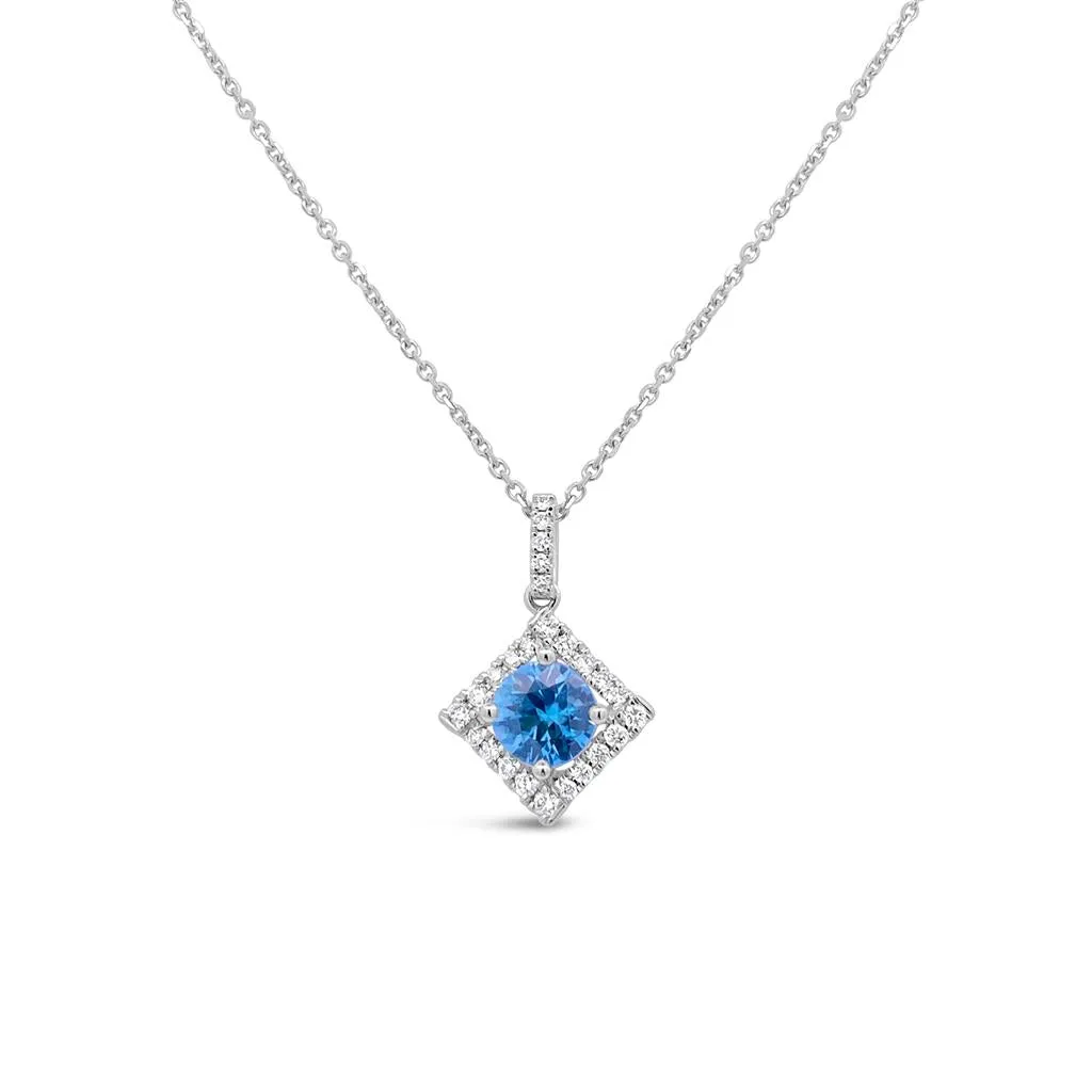 Irisa by Martin Binder Blue Zircon & Diamond Square Necklace