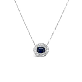 Irisa by Martin Binder Double Halo Oval Blue Sapphire Necklace