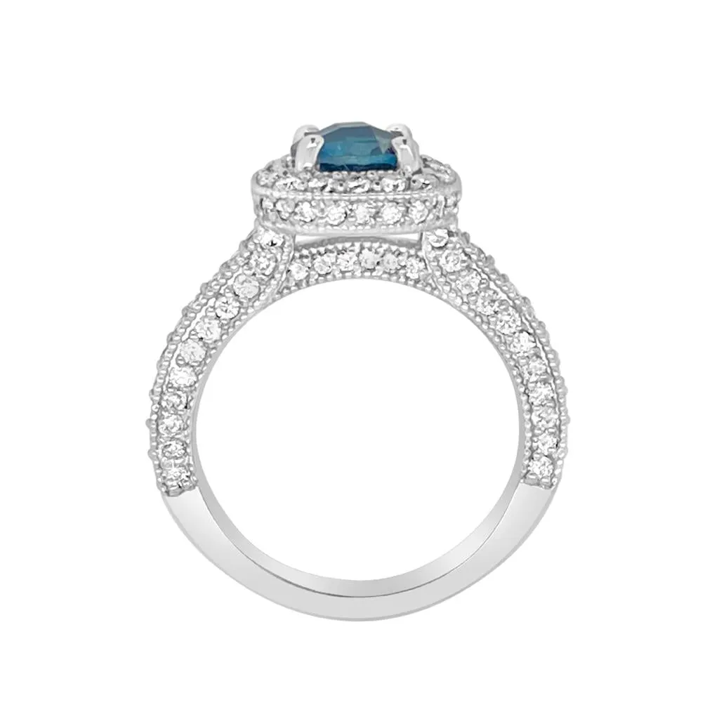 Irisa by Martin Binder London Blue Topaz & Diamond Cushion Halo Ring