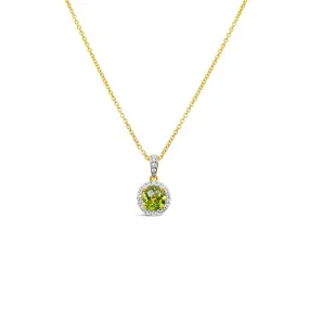 Irisa by Martin Binder Peridot & Diamond Halo Pendant Necklace