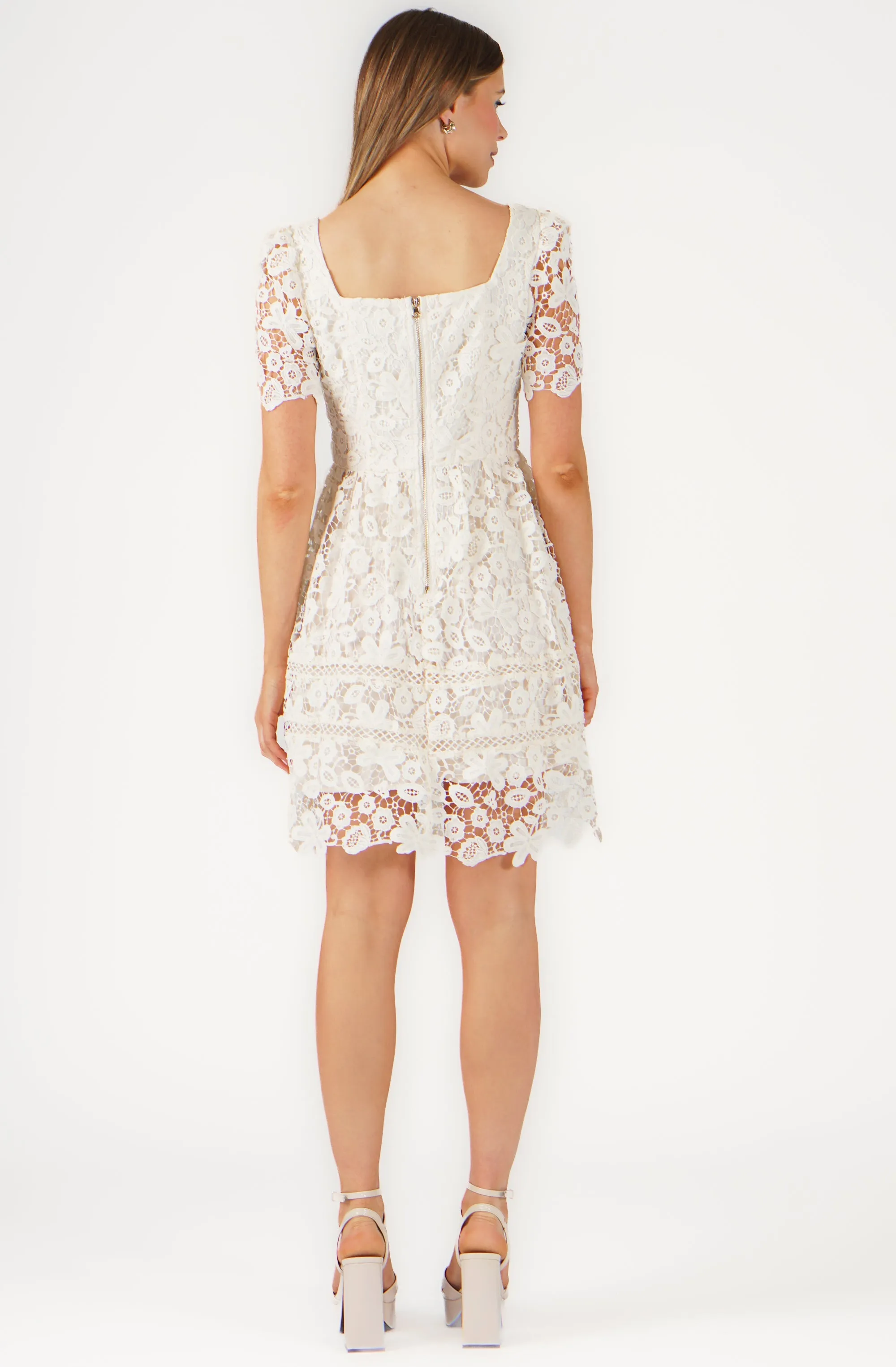 Knee Lenght Embroidered Lace Dress