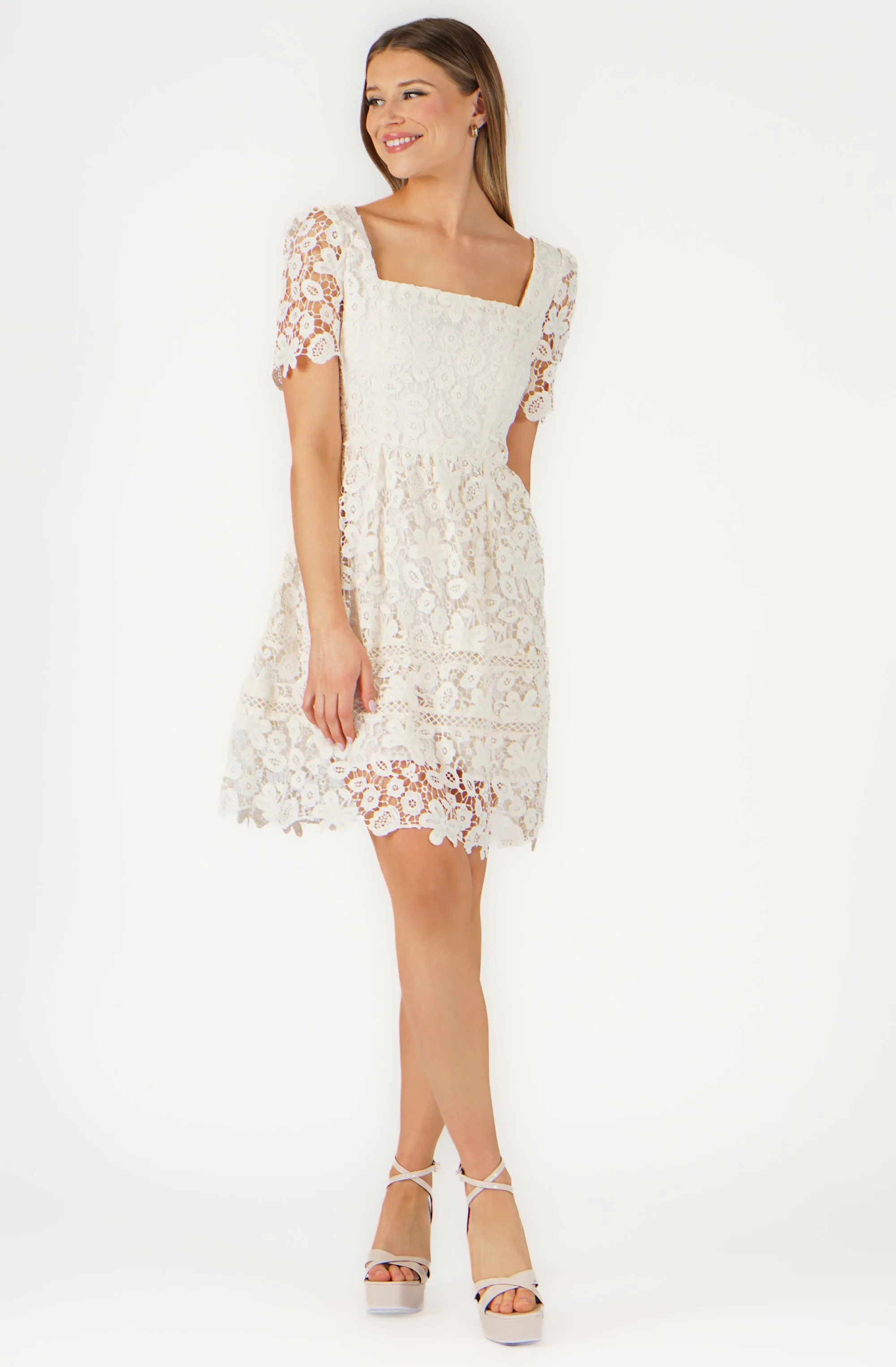 Knee Lenght Embroidered Lace Dress