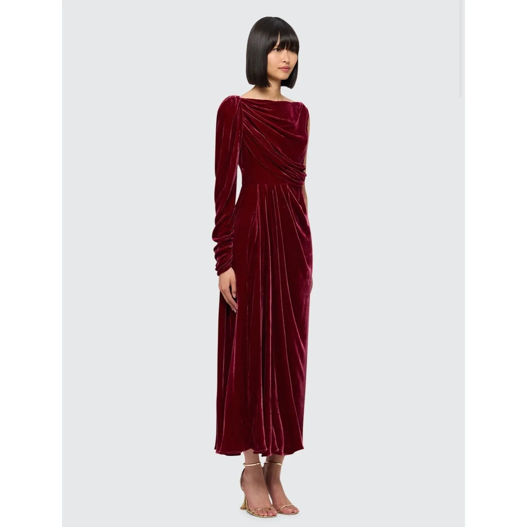 LEO LIN Victoria Velvet One Shoulder Maxi Dress