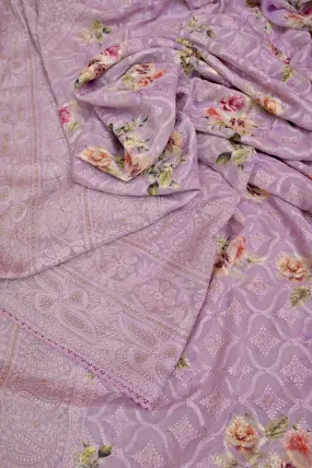 Light Lavender Color Designer Georgette with Allover Chikankari and Digital Floral Print