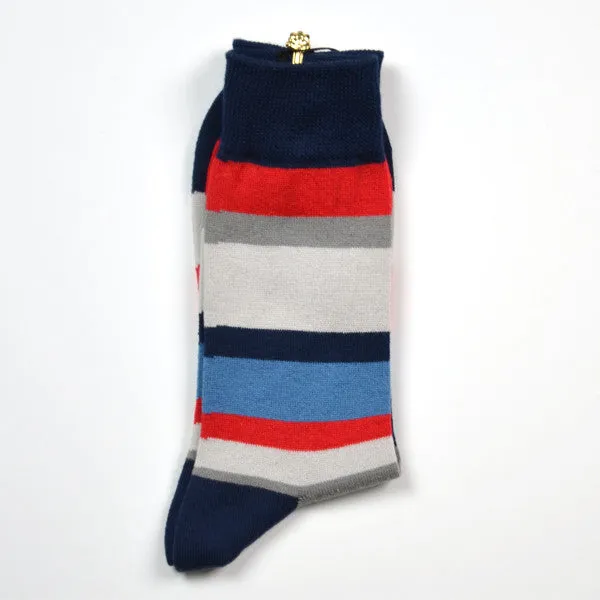 Marcomonde - Striped Socks Cotton - Navy / Grey / Red