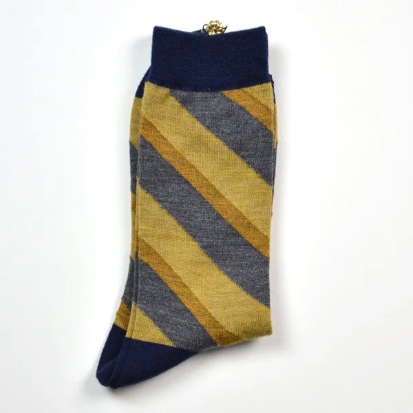 Marcomonde - Striped Socks Wool - Mustard / Grey