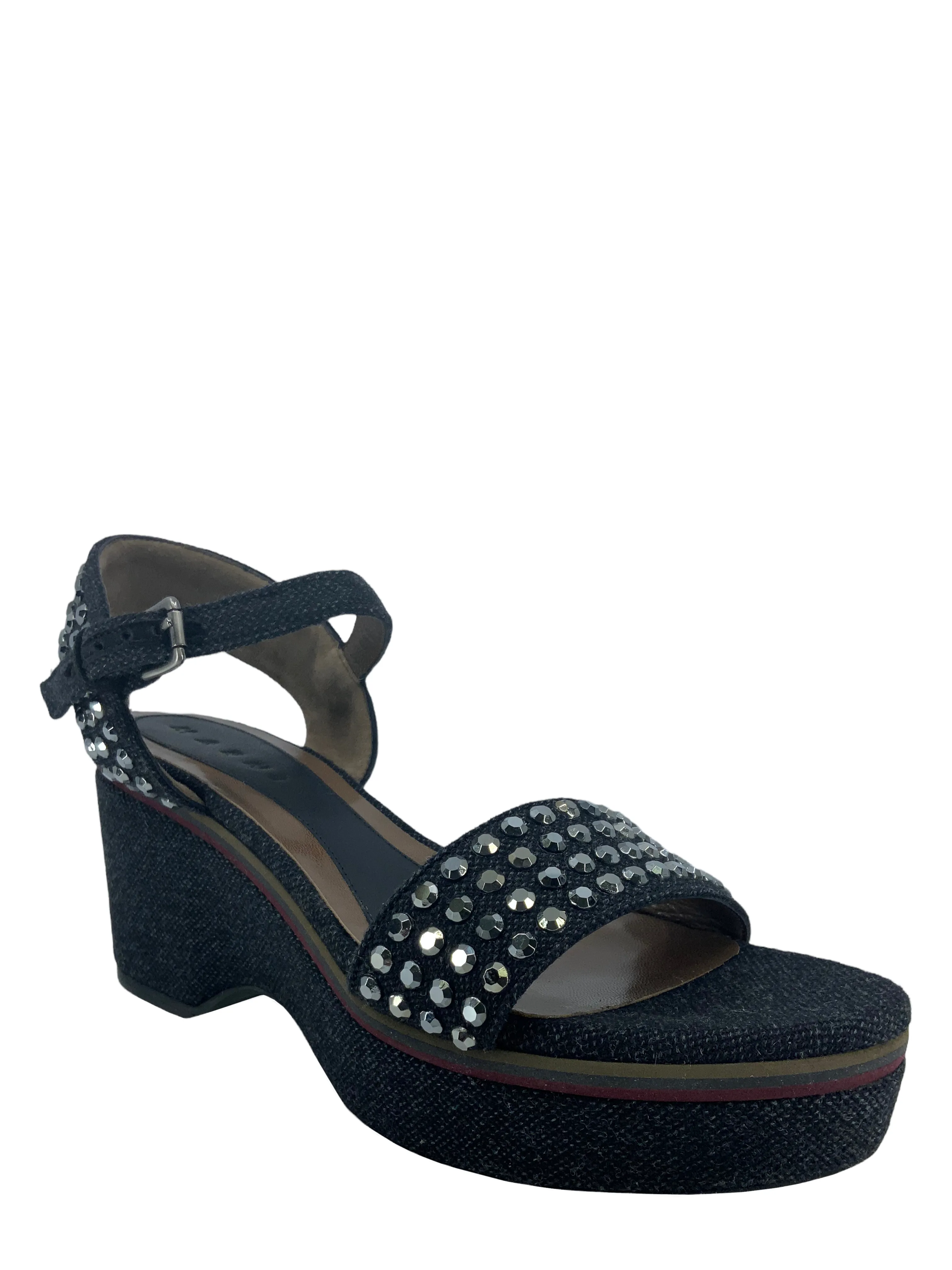 MARNI Studded Denim Ankle Strap Wedge Sandals Size 9