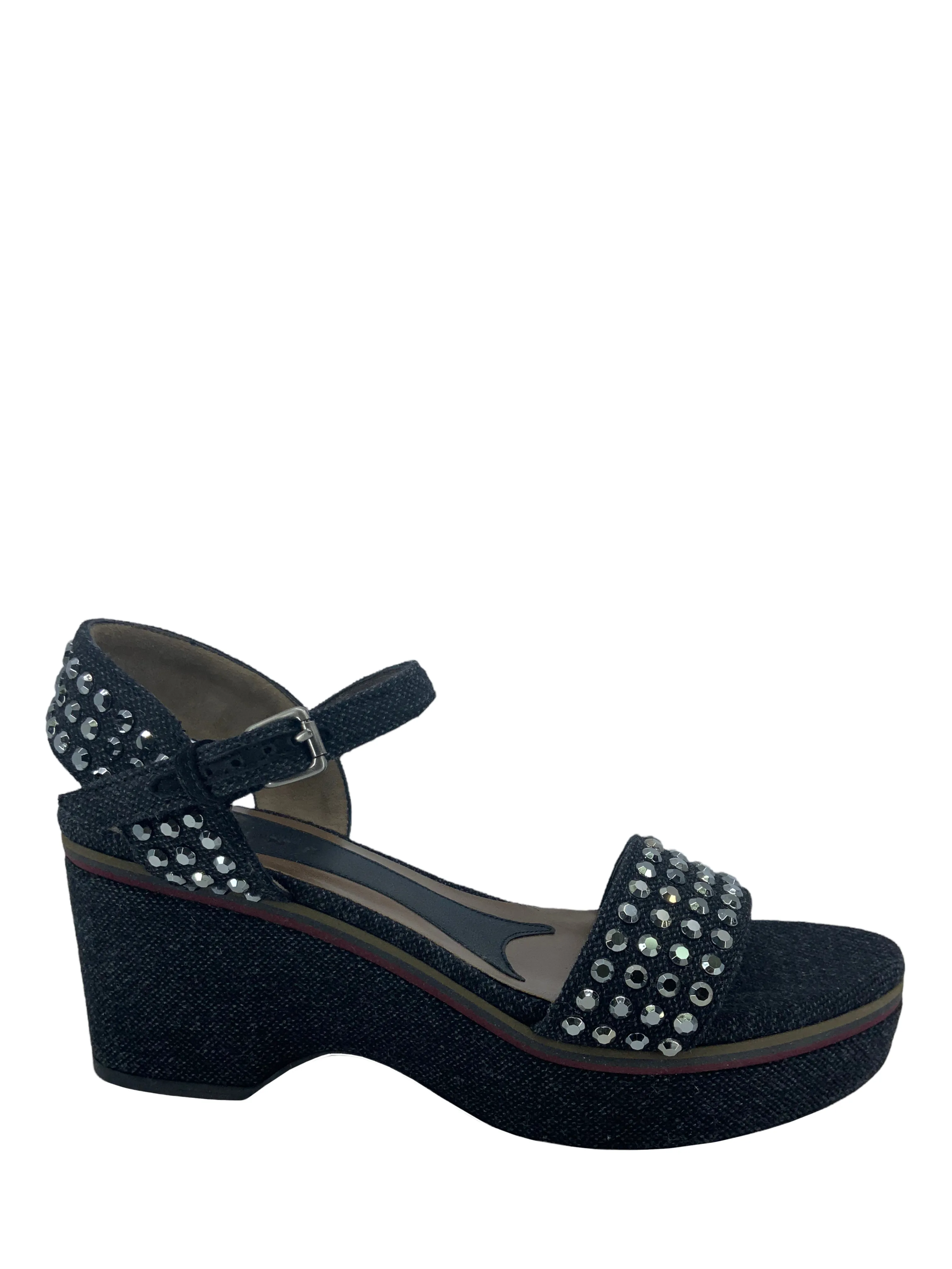 MARNI Studded Denim Ankle Strap Wedge Sandals Size 9