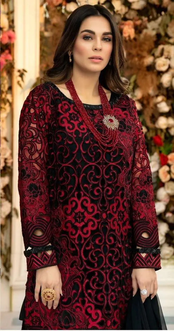 NET EMBROIDERED FESTIVE SEASON DESIGNER SUITS