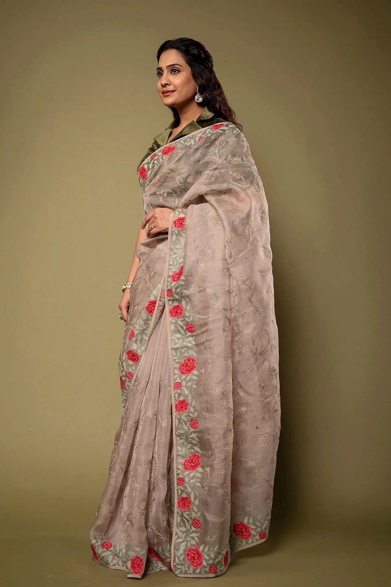 Organza Resham Work Saree