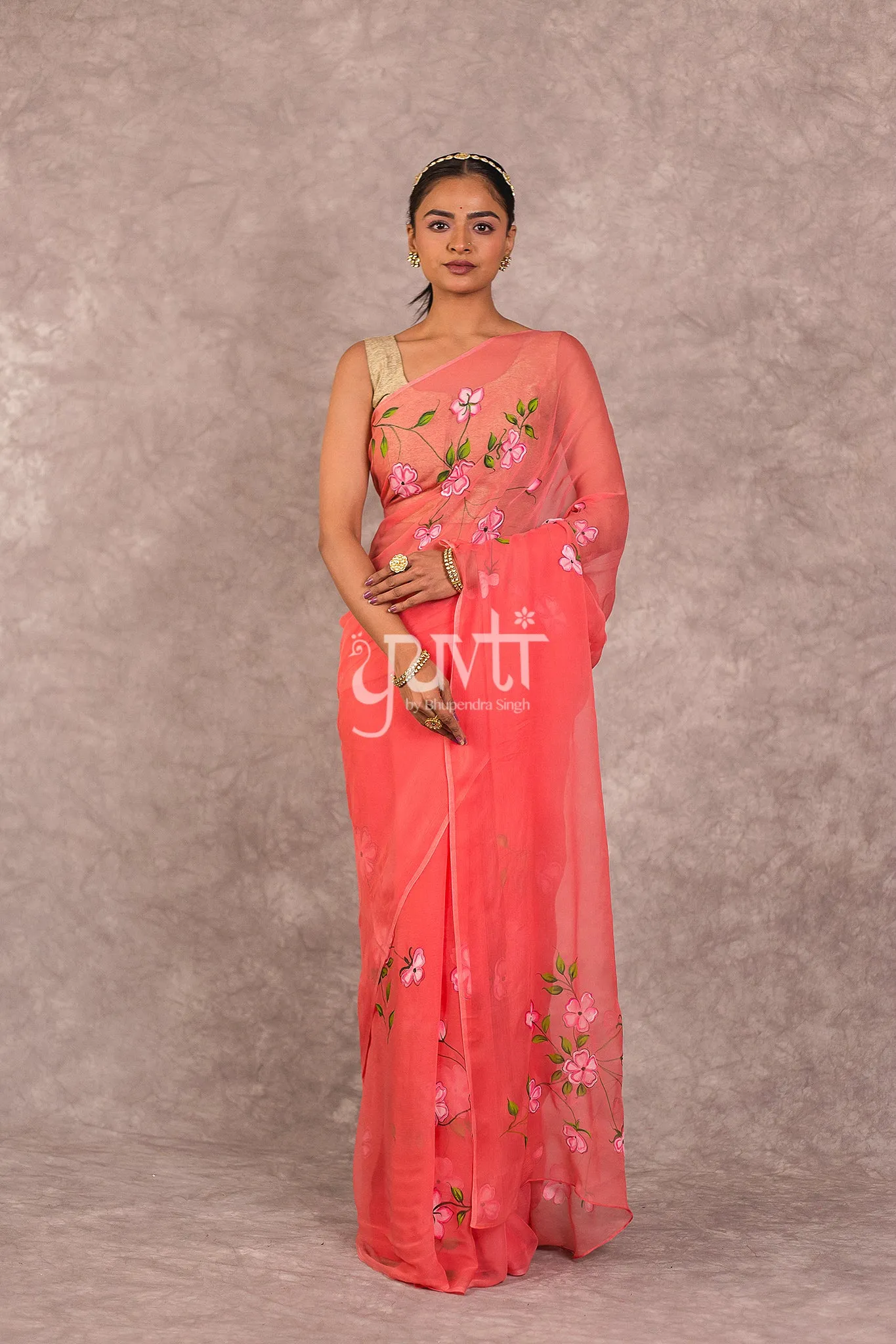 Peach Chiffon Saree