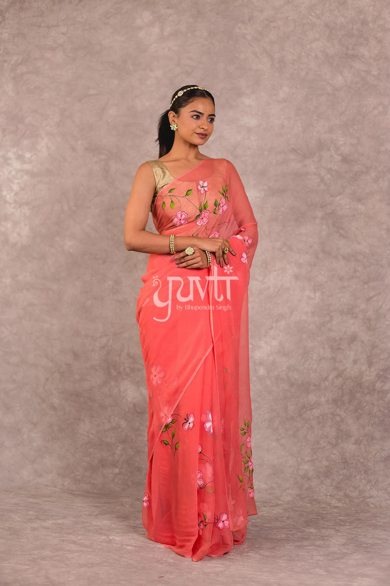 Peach Chiffon Saree