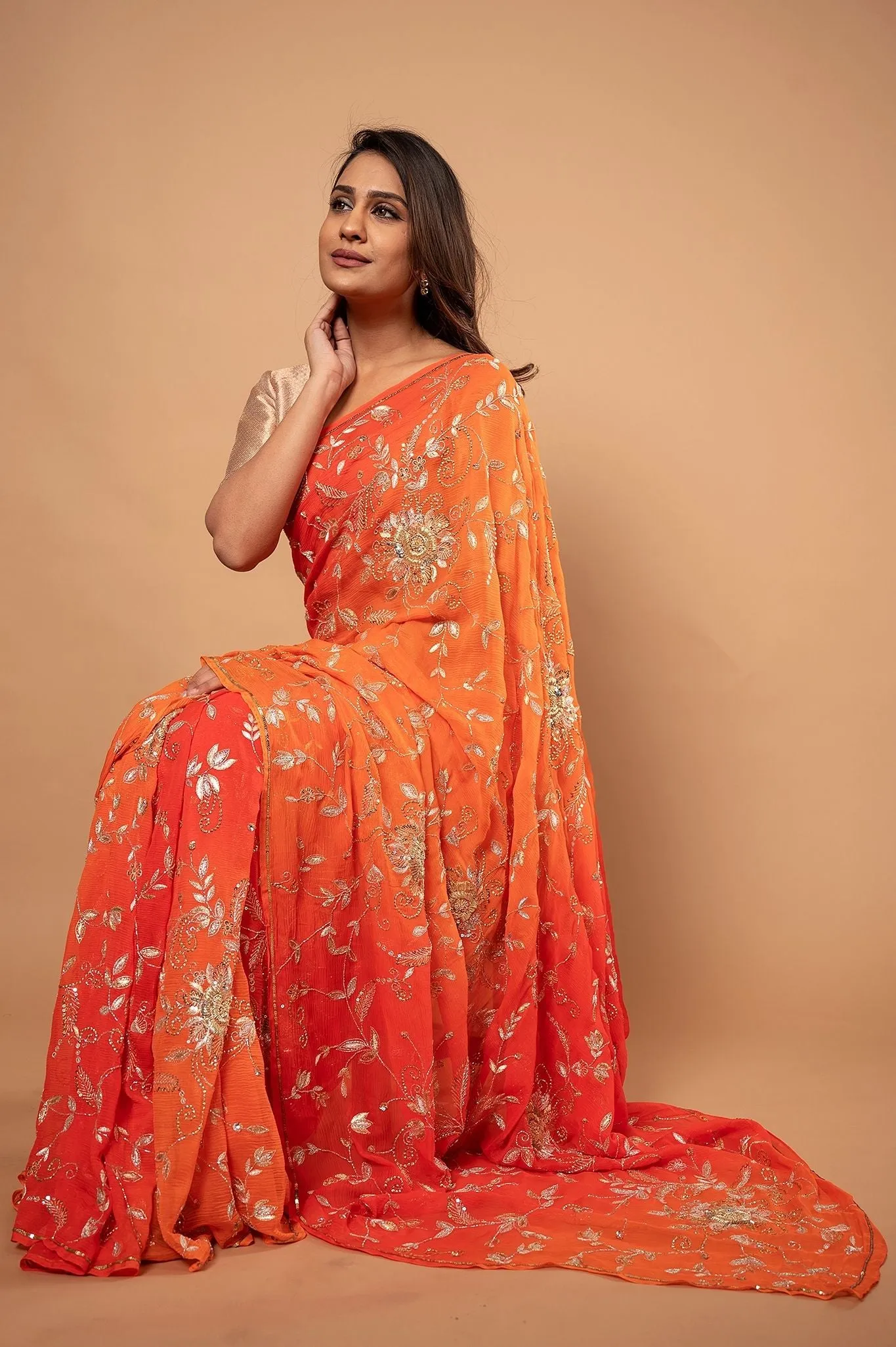 Pure Chiffon Heavy Jaal Work Saree